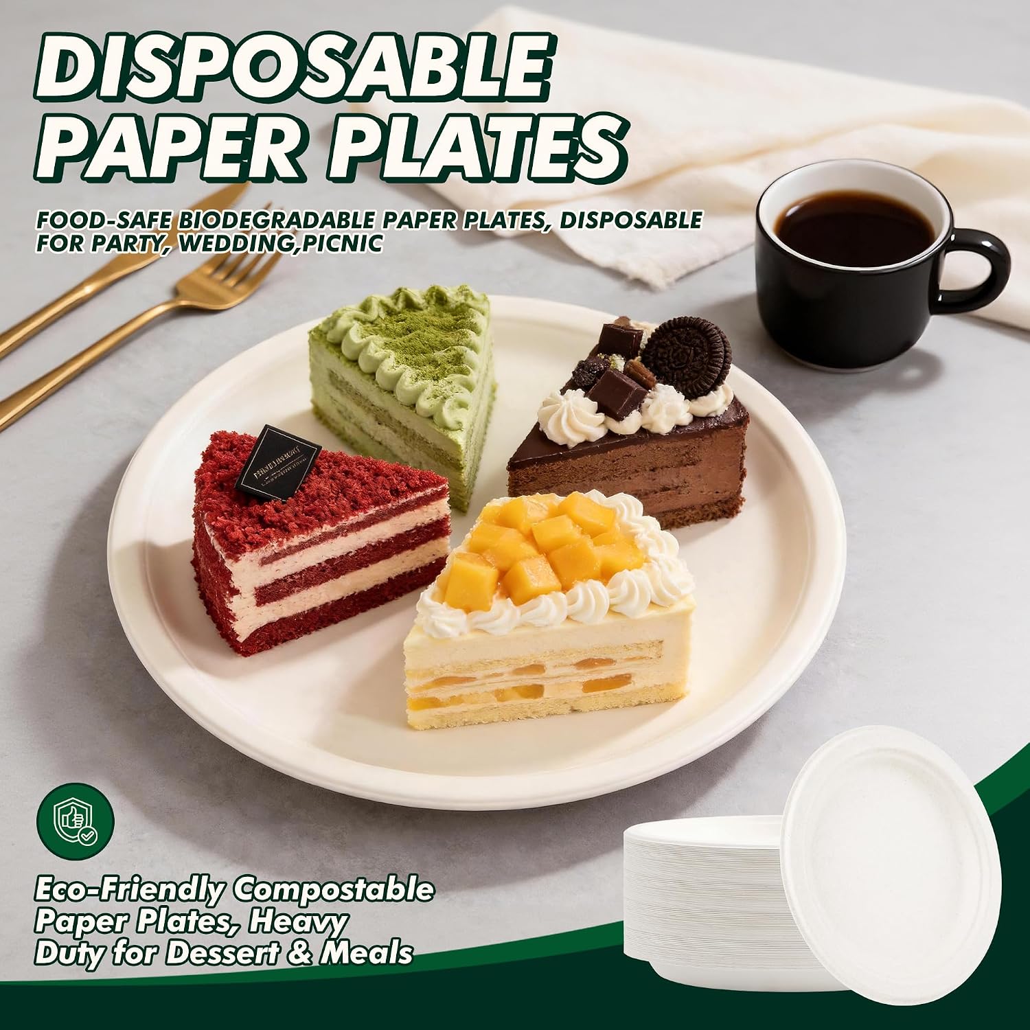 Detalle de CELLURA 10 Inch 150 Pack Compostable Plates: Heavy-Duty, Microwave-Safe Sugarcane Fiber Disposables