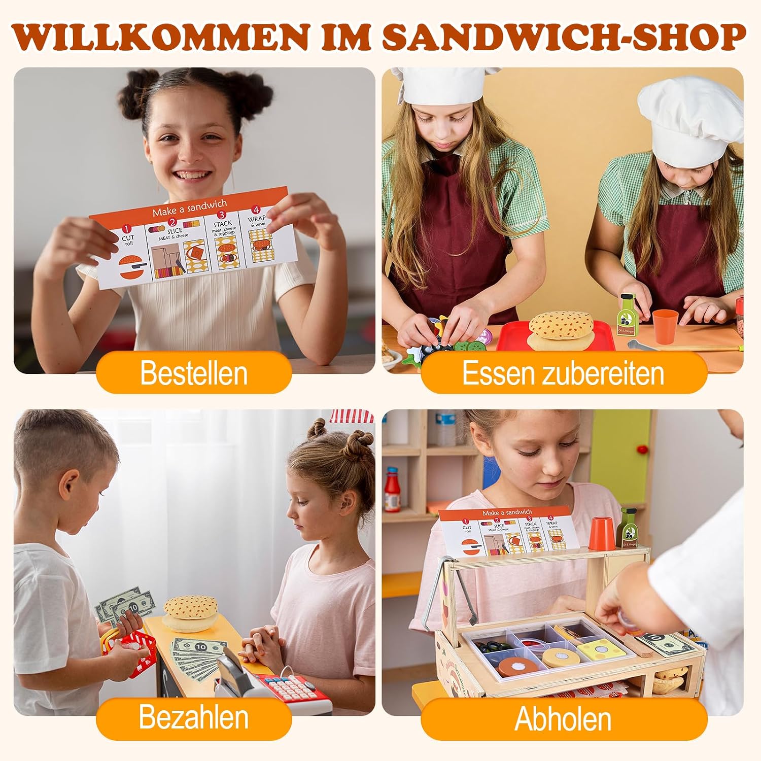 Thumbnail 5 de Wooderma Kinderküche Holz Sandwich 51-teilig