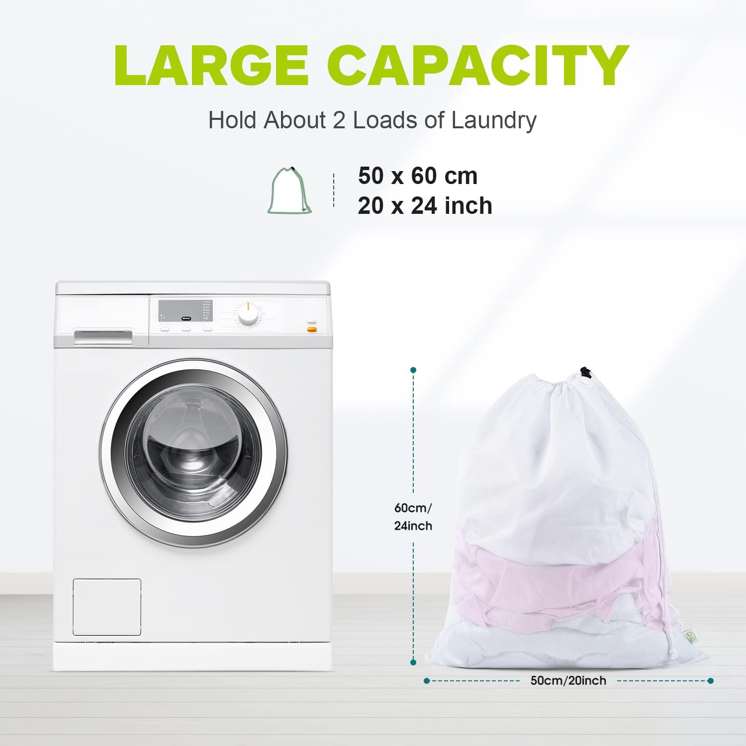 Detalle 2 de OTraki lot de 2 grands filets à linge 50 x 60 cm avec cordon de serrage