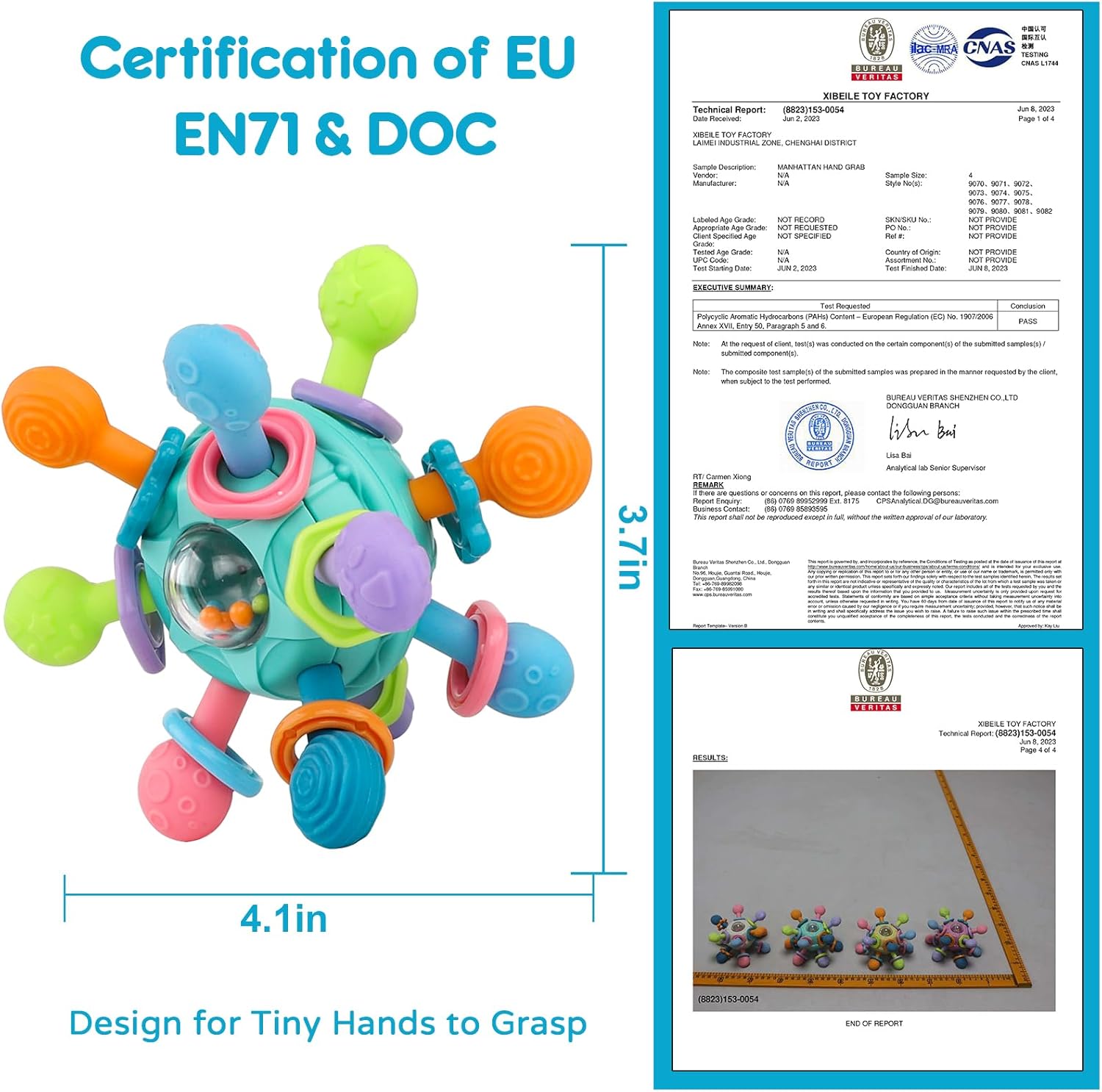 Thumbnail 6 de Baby Toys 0-6 Months Sensory Montessori Toys: Rattle, Teether and Grab Spin in Blue
