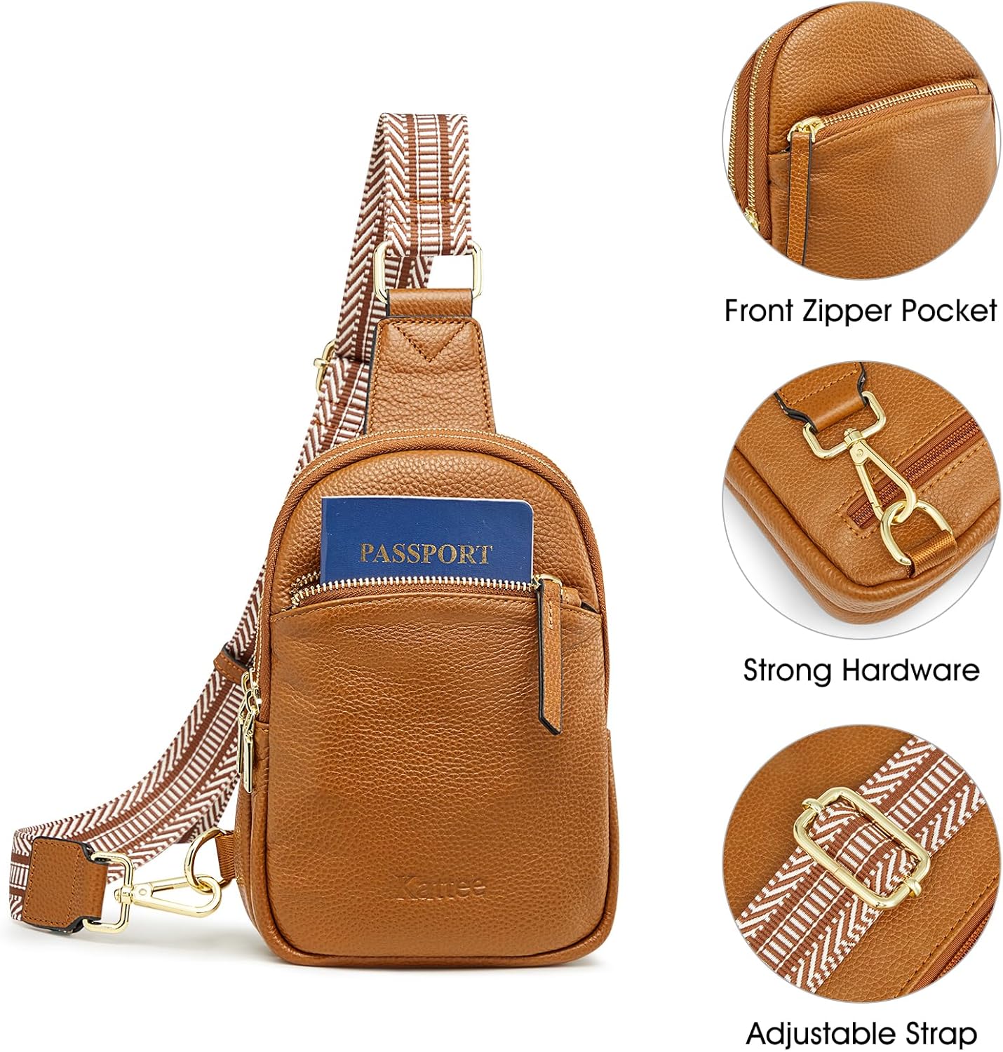 Detalle 2 de Kattee Petit sac à bandoulière en cuir véritable pour femme – sac banane polyvalent