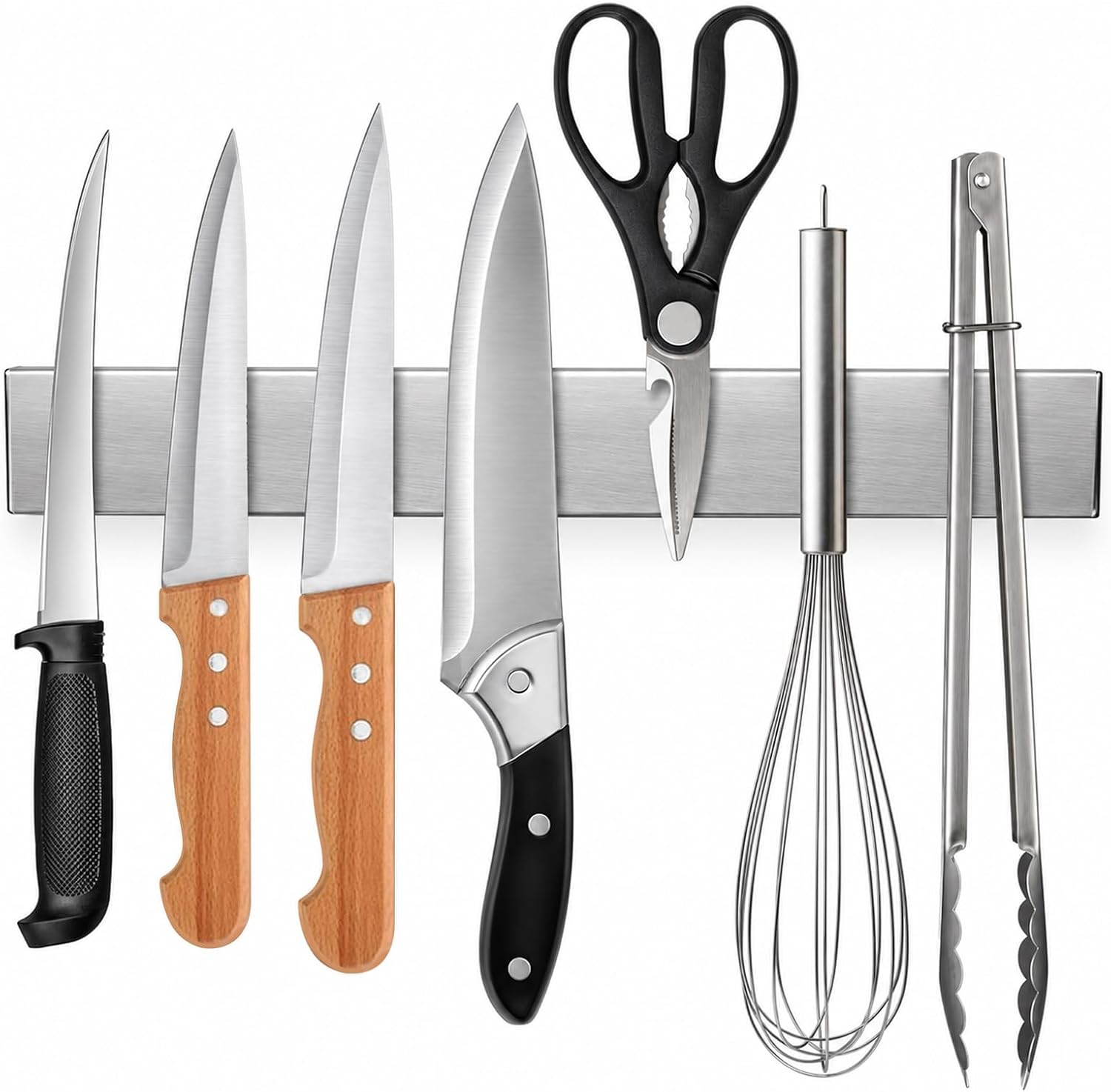 Detalle de Ninonly 12-Inch Magnetic Knife Holder, 304 Stainless Steel, Adhesive or Screw Mount