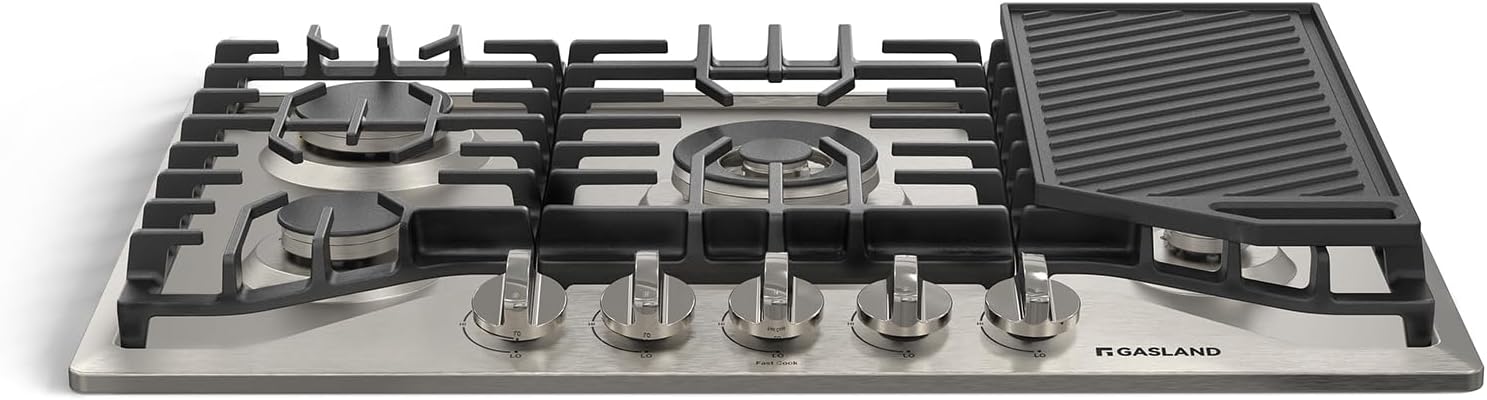 Detalle de GASLAND PRO GH3305SF 30-Inch Gas Cooktop with 5 Burners and Reversible Griddle
