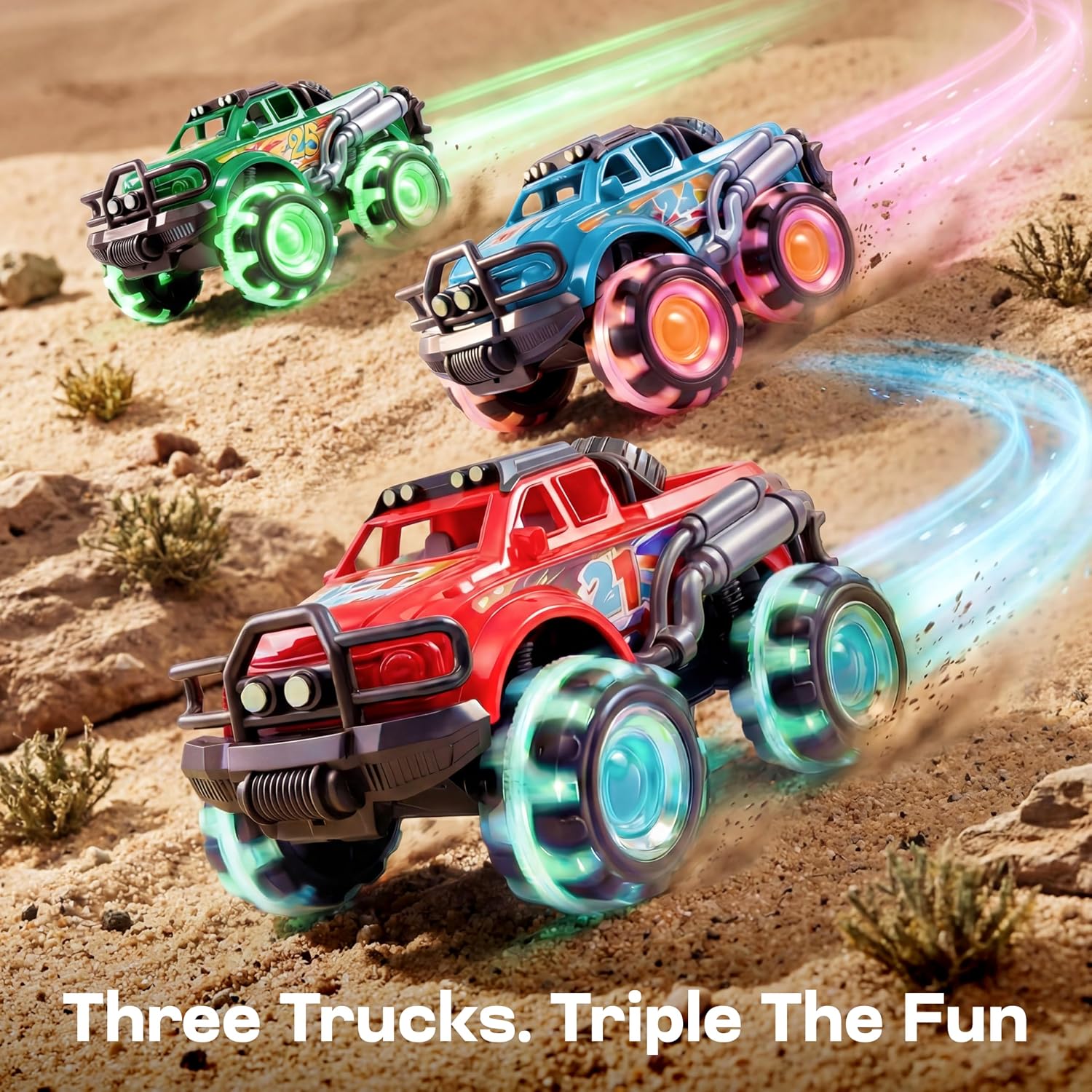 Detalle 2 de Vroomix 3Pack Monster Truck Toy with LED wheels