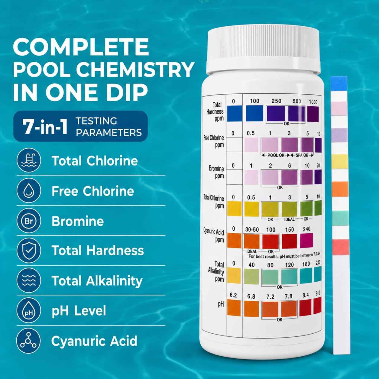 Detalle de VARIFY 7-in-1 Pool and Spa Test Strips, 150 Count