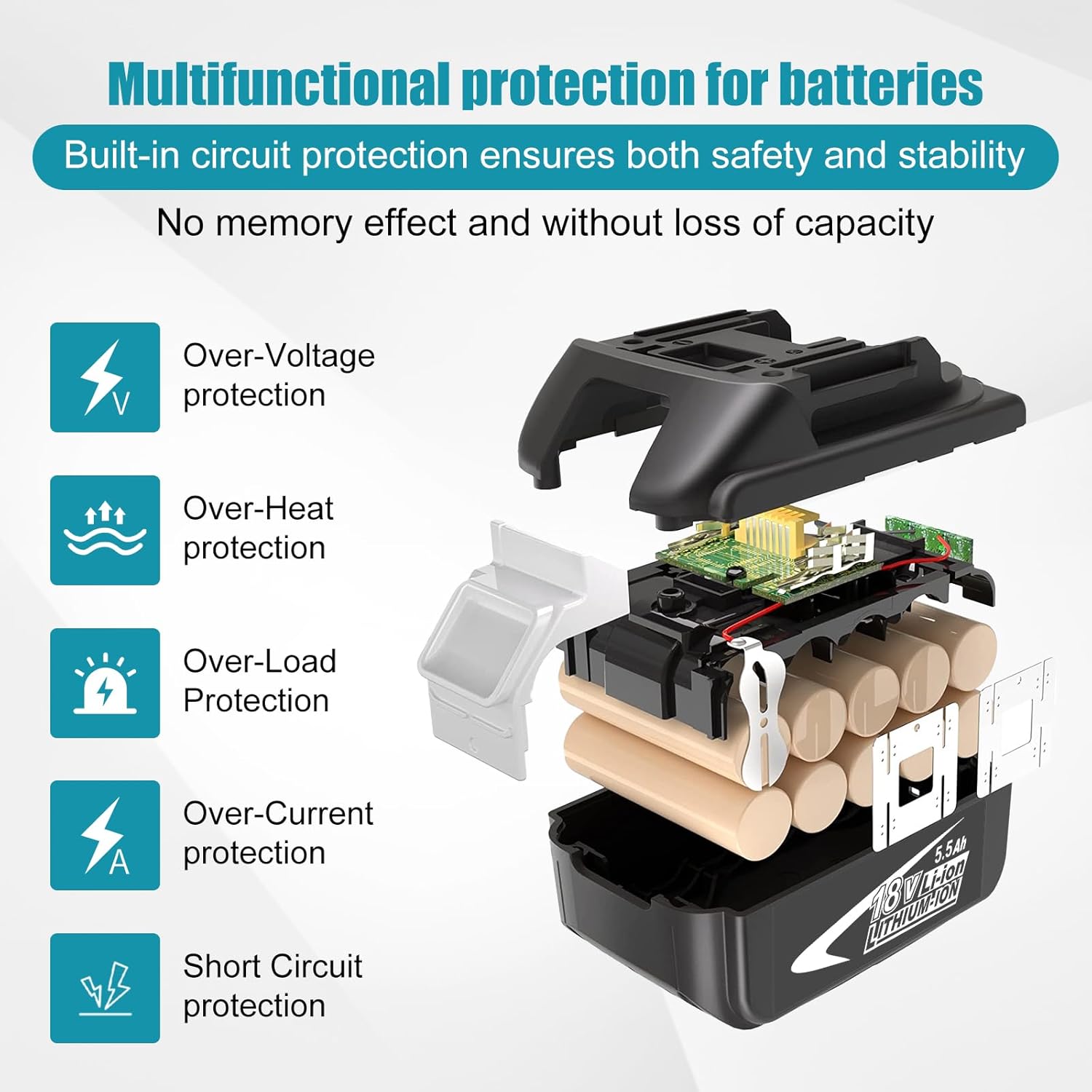 Thumbnail 3 de TOPBATT 2Packs 18V 5.5Ah Batteria BL1860 – Ricambio compatibile per Makita con Indicatore LED