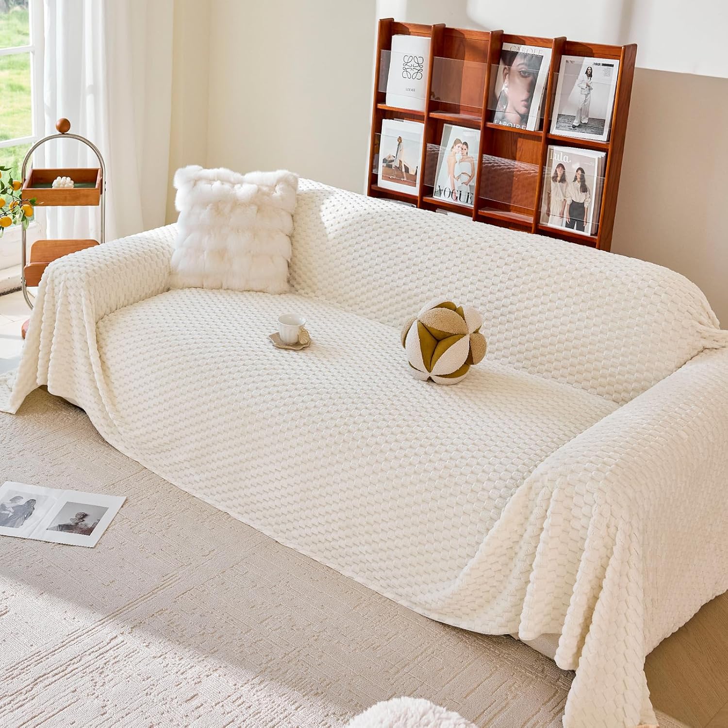 Detalle de Royhom Telo Copridivano 2/3 Posti Pelosa Beige con Base Antiscivolo 180x300 cm