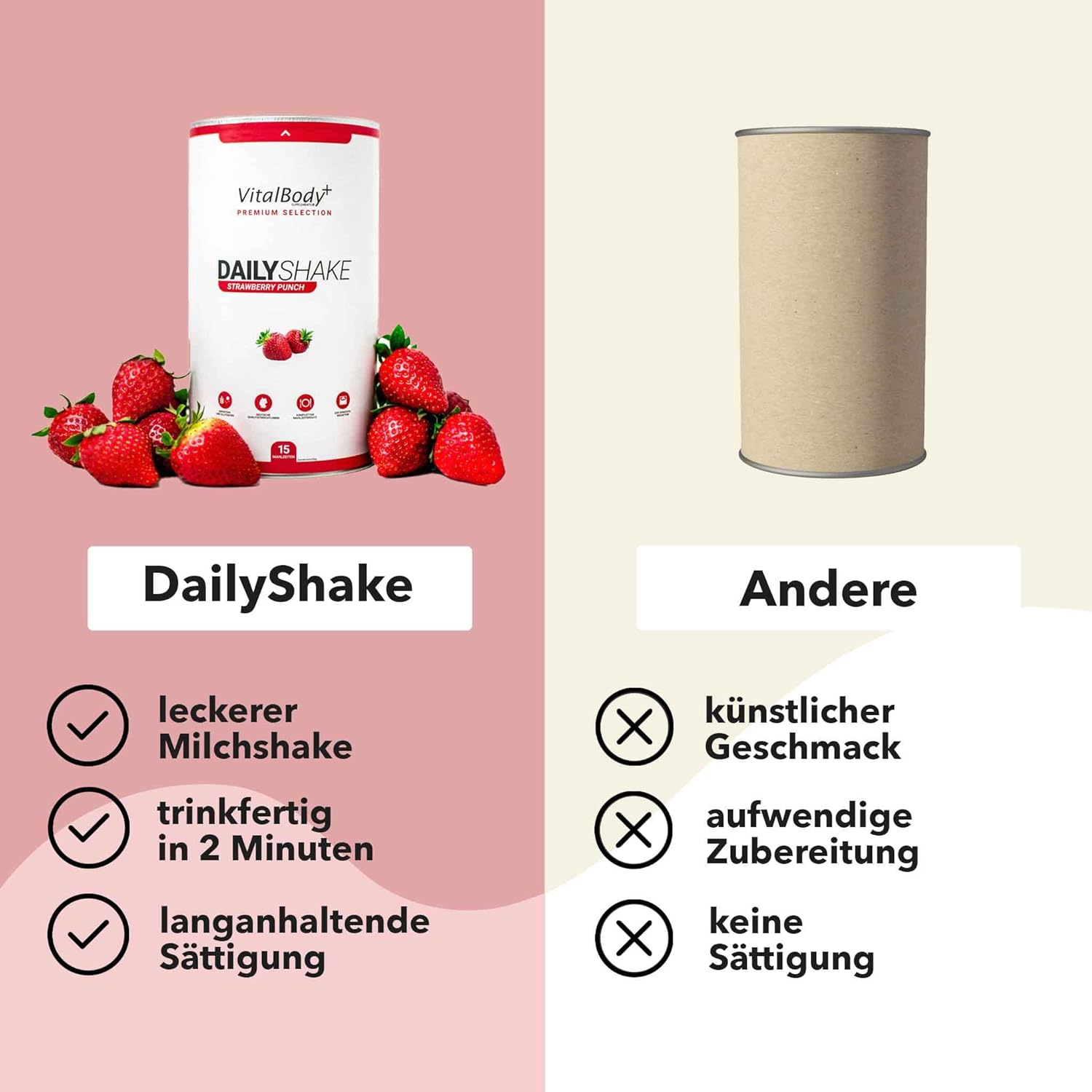 Thumbnail 5 de VitalBody+ DailyShake Strawberry Punch 450 g – Kalorienarmer Mahlzeitenersatz