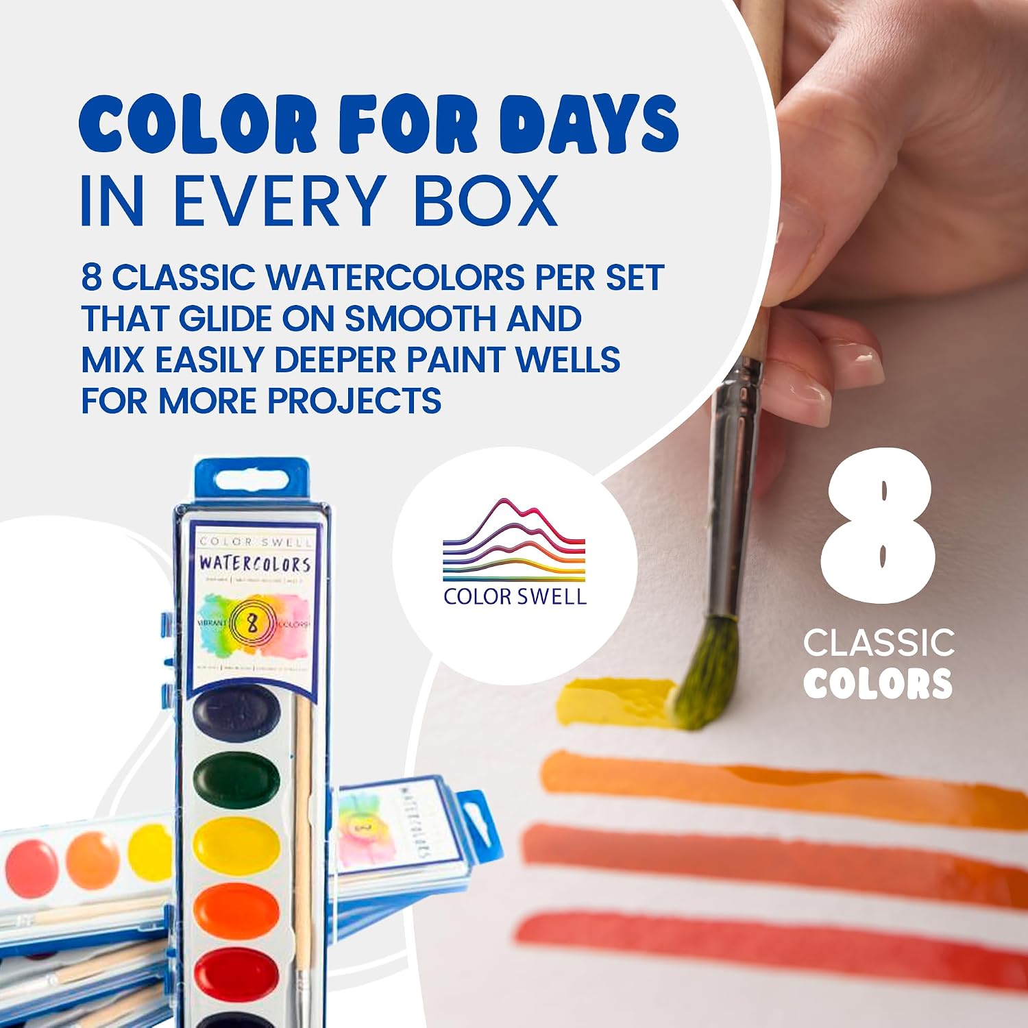 Thumbnail 6 de Color Swell Bulk Watercolors Pack with Wood Brushes - 36 Sets of 8 Washable Colors