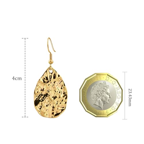 Thumbnail 5 de Weviway 18K Gold Plated Teardrop Hammered Dangly Drop Earrings