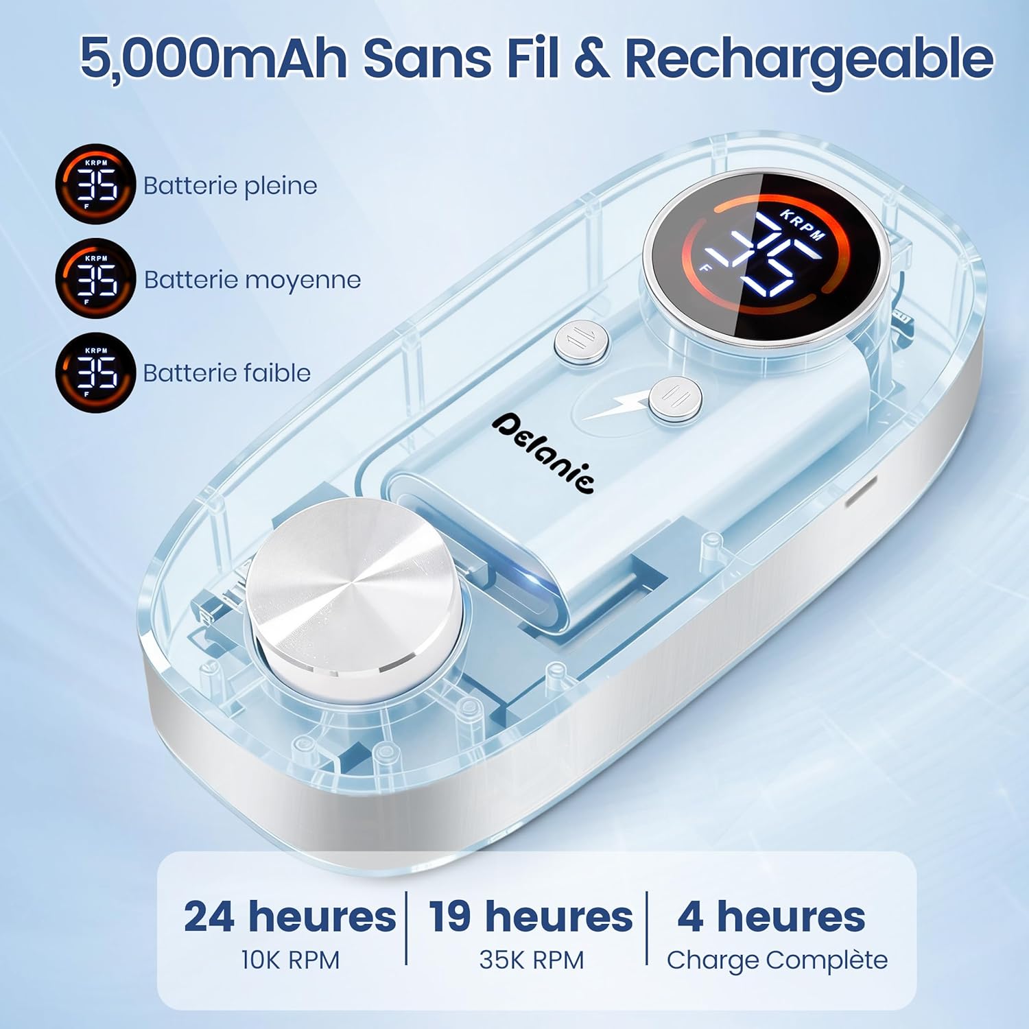 Detalle 2 de Delanie Ponceuse pour Ongles sans noyau 35000 RPM – kit professionnel sans fil