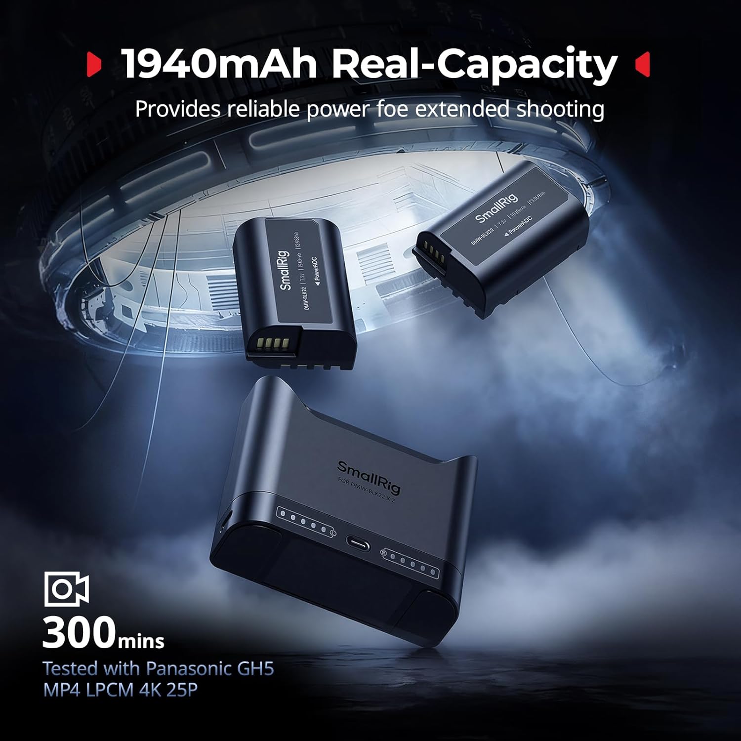 Detalle de SmallRig Set batterie DMW-BLK22 per Panasonic con caricabatterie a doppio slot da 22,5 W
