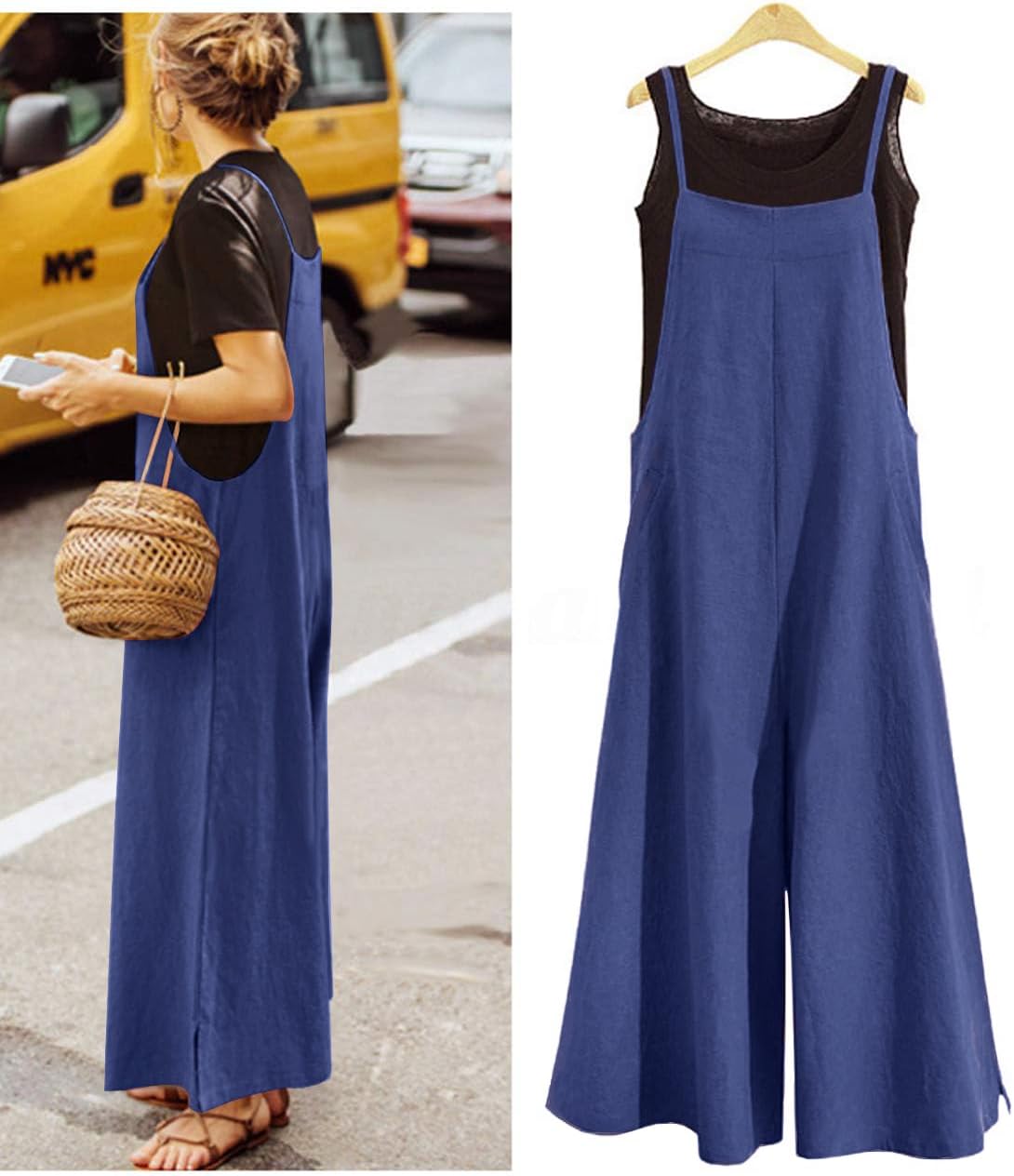 Detalle de YESNO Women’s Casual Loose Long Bib Pants Wide-Leg Jumpsuit Rompers Overalls with Pockets (PZZTYP2)