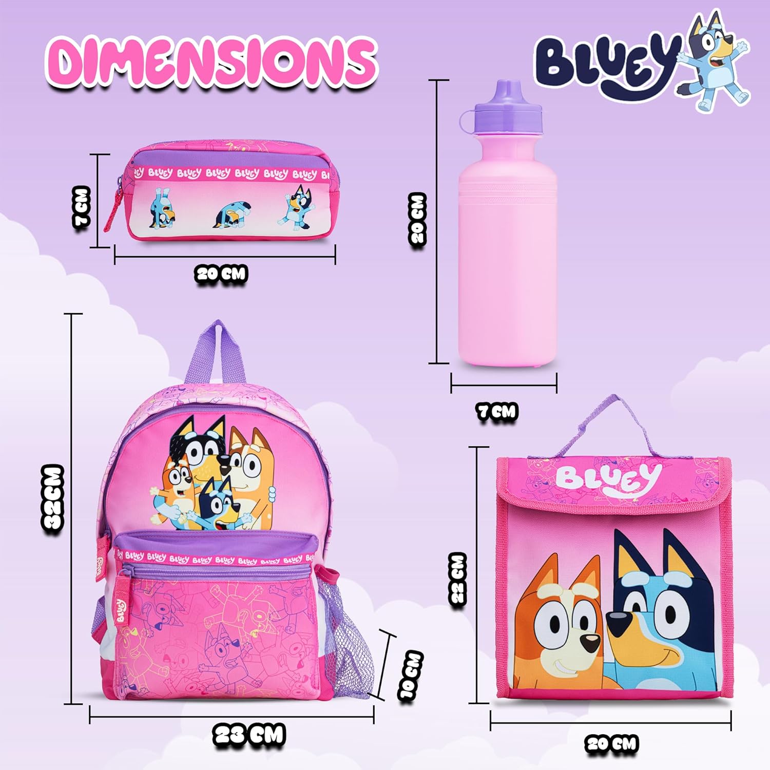 Detalle de Bluey Backpack 4 Piece School Set for Girls – Includes Lunch Bag, Water Bottle & Pencil Case