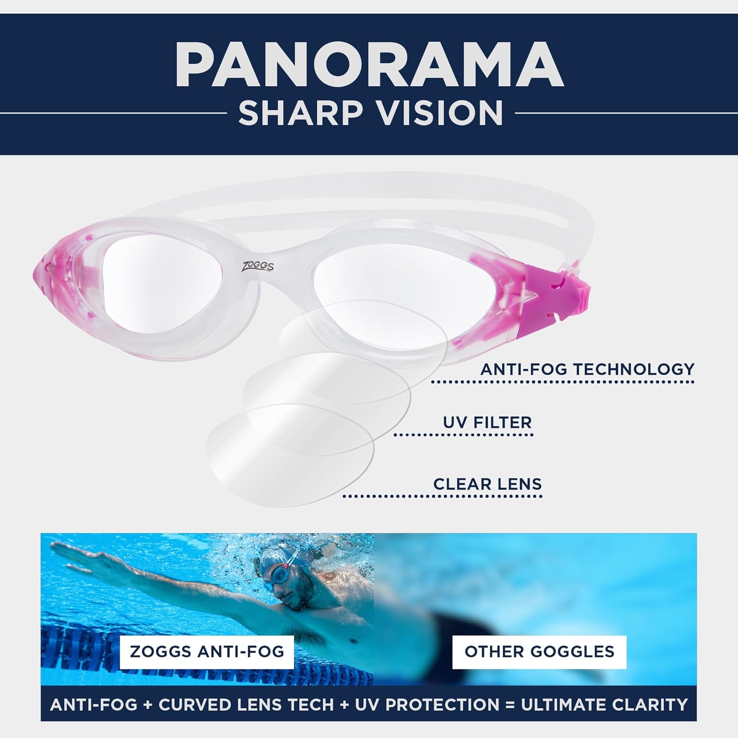 Thumbnail 4 de Zoggs Panorama Swim Goggles with tinted lenses – 180° vision, anti-fog & UV protection