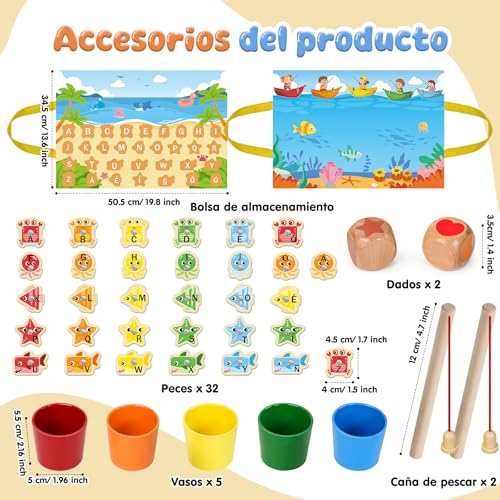 Thumbnail 4 de Lubolee Juguetes Niños 2-4 Años: Juego de Pesca Montessori en Madera con Animales Marinos y Alfombra de Almacenamiento