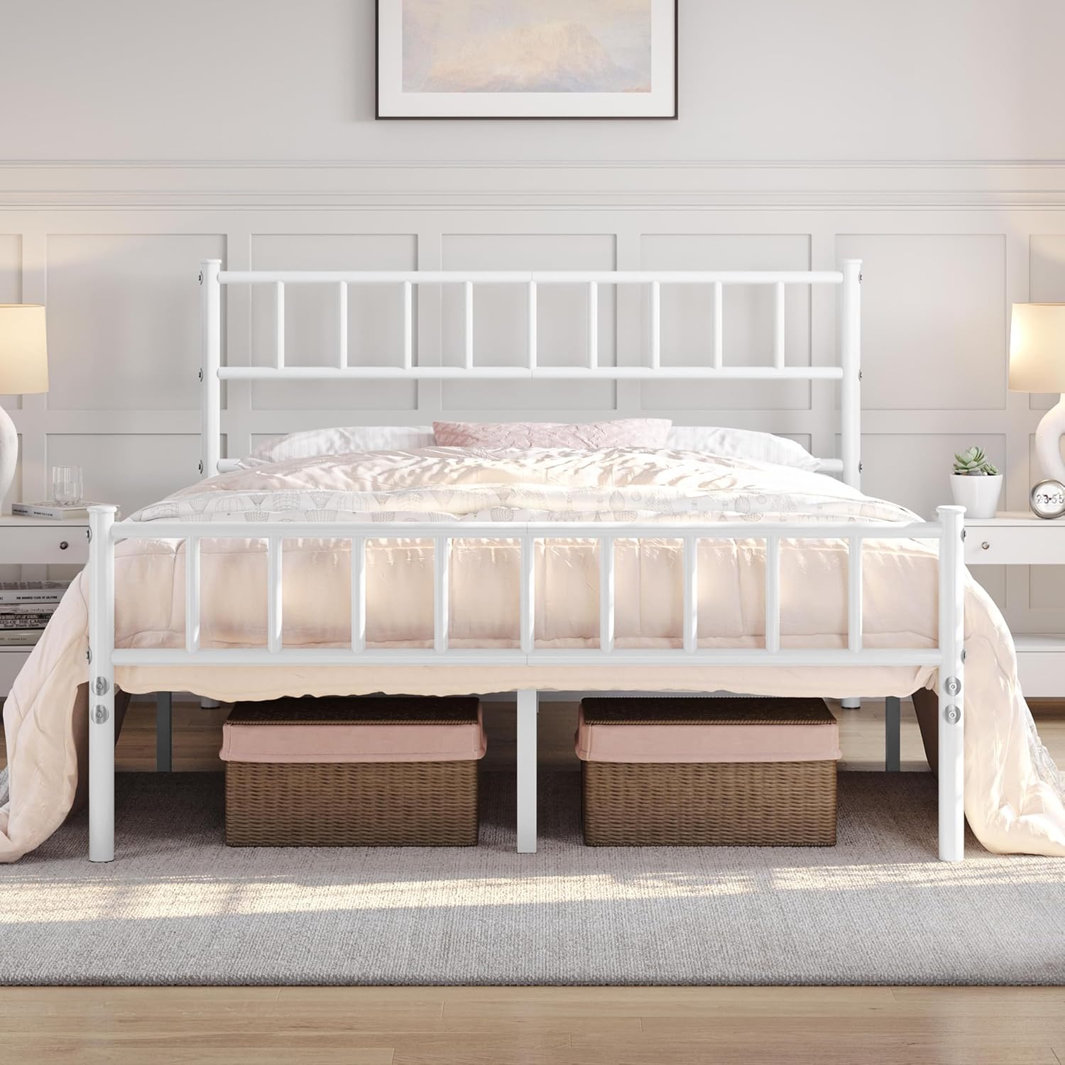 Detalle de Yaheetech struttura letto singolo in ferro battuto con doghe metalliche 90 x 190 cm e testiera semplice (nero)