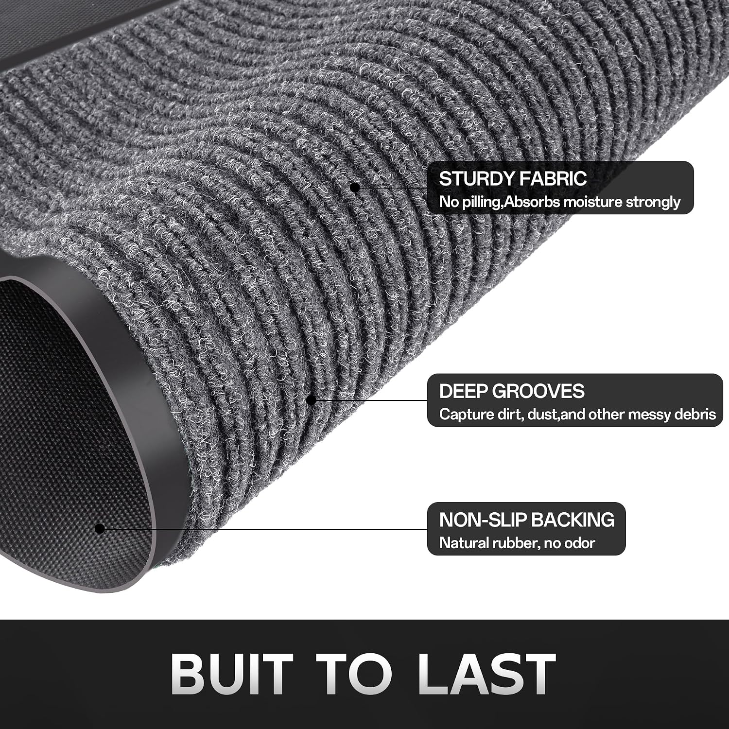 Detalle 2 de Cybstrax 3' x 5' Commercial Door Mat, Waterproof Polyester and Rubber, Low-Profile