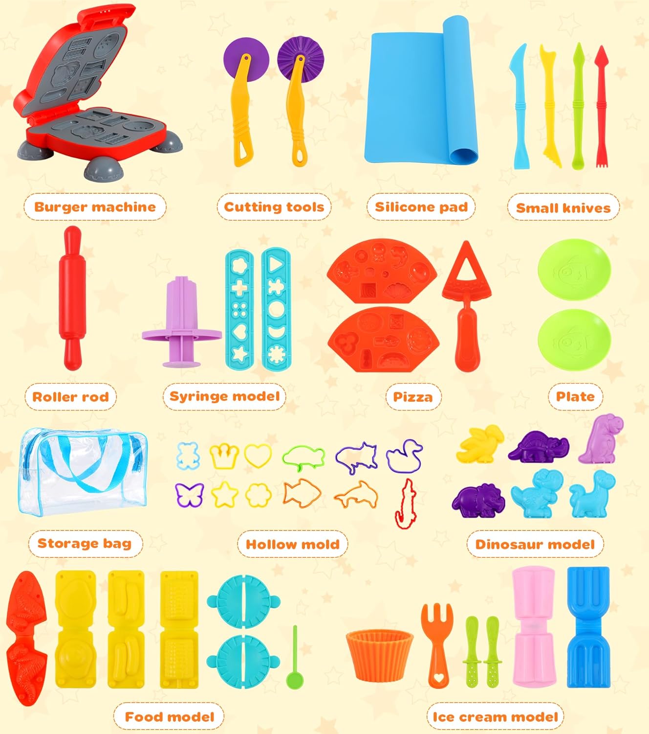 Thumbnail 2 de Ophy Knete Zubehör-Set mit 54 Teilen für Hamburger, Pizza, Eis & mehr (Knetwerkzeuge für Kinder)