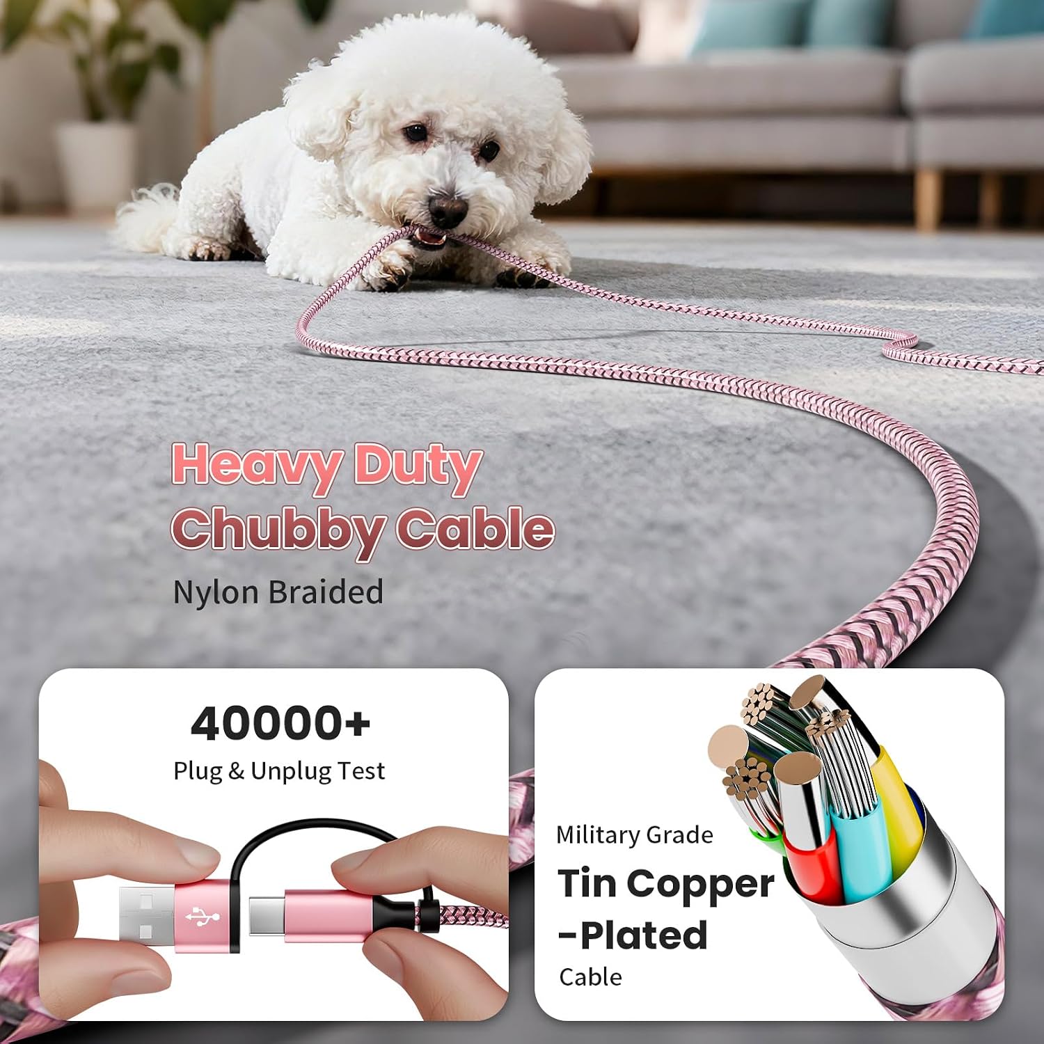 Detalle de Travel & Car USB C Cable: 4 USB-C Ports in One 5ft Multi-Charging Cable