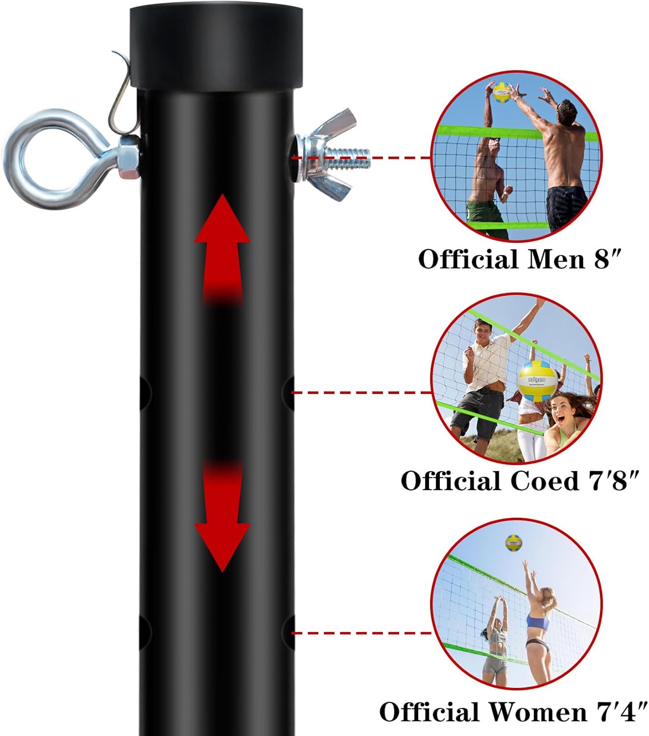 Thumbnail 2 de Outdoor Portable Volleyball Net System with Adjustable Height Poles (20' x 3')