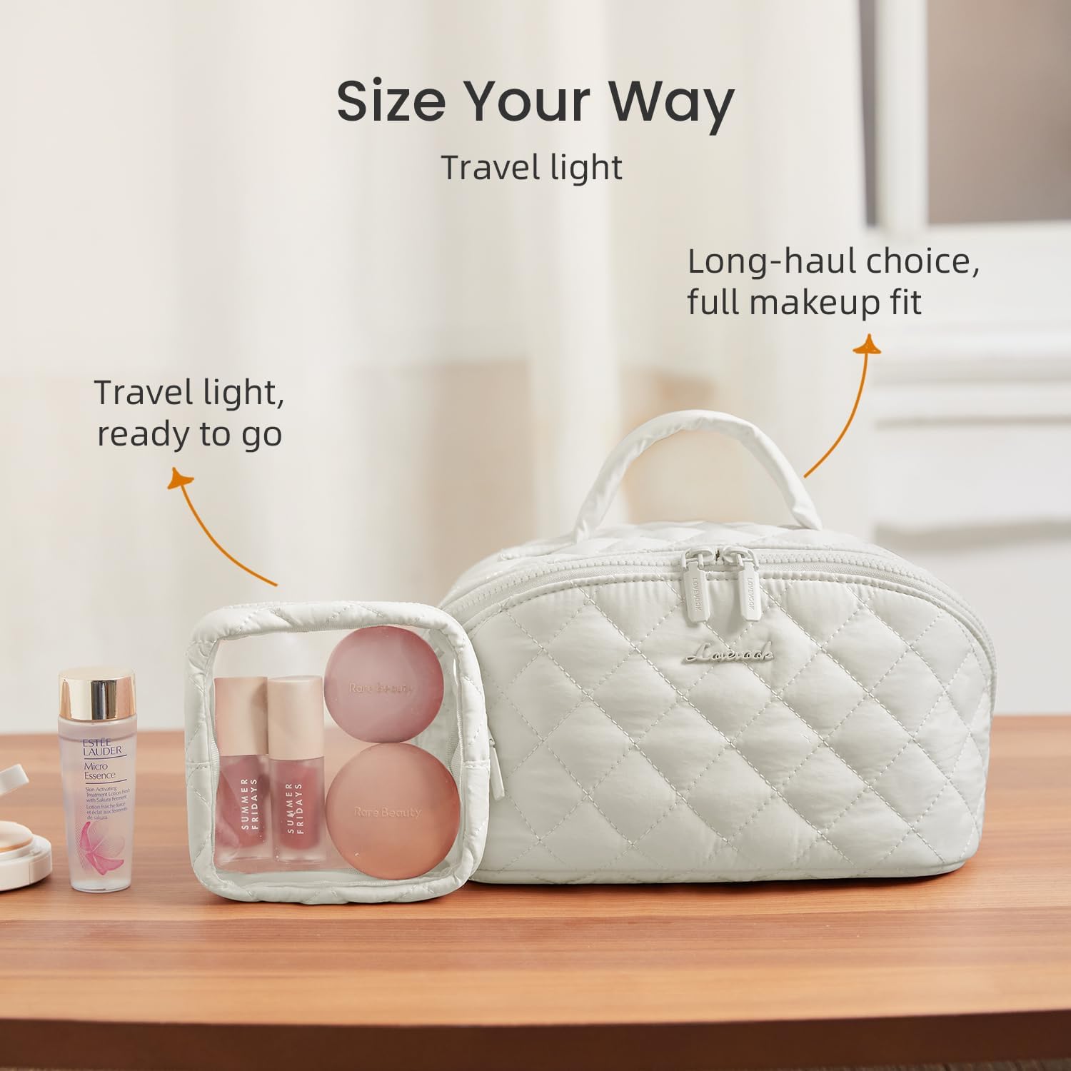 Detalle 2 de LOVEVOOK Kosmetiktasche Damen – Großes 180°-Flat-Design Schminktasche mit 5 Fächern, wasserdicht und maschinenwaschbar