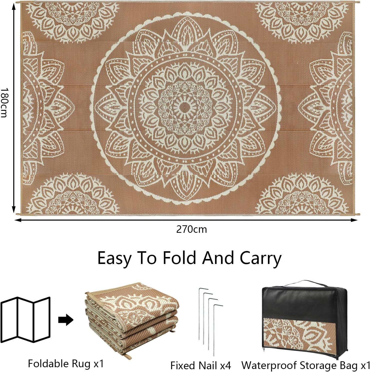 Thumbnail 1 de Famibay Large Outdoor Rugs (180x270cm) – Waterproof Reversible Plastic Straw Style Rug for Patio, Balcony & Picnic