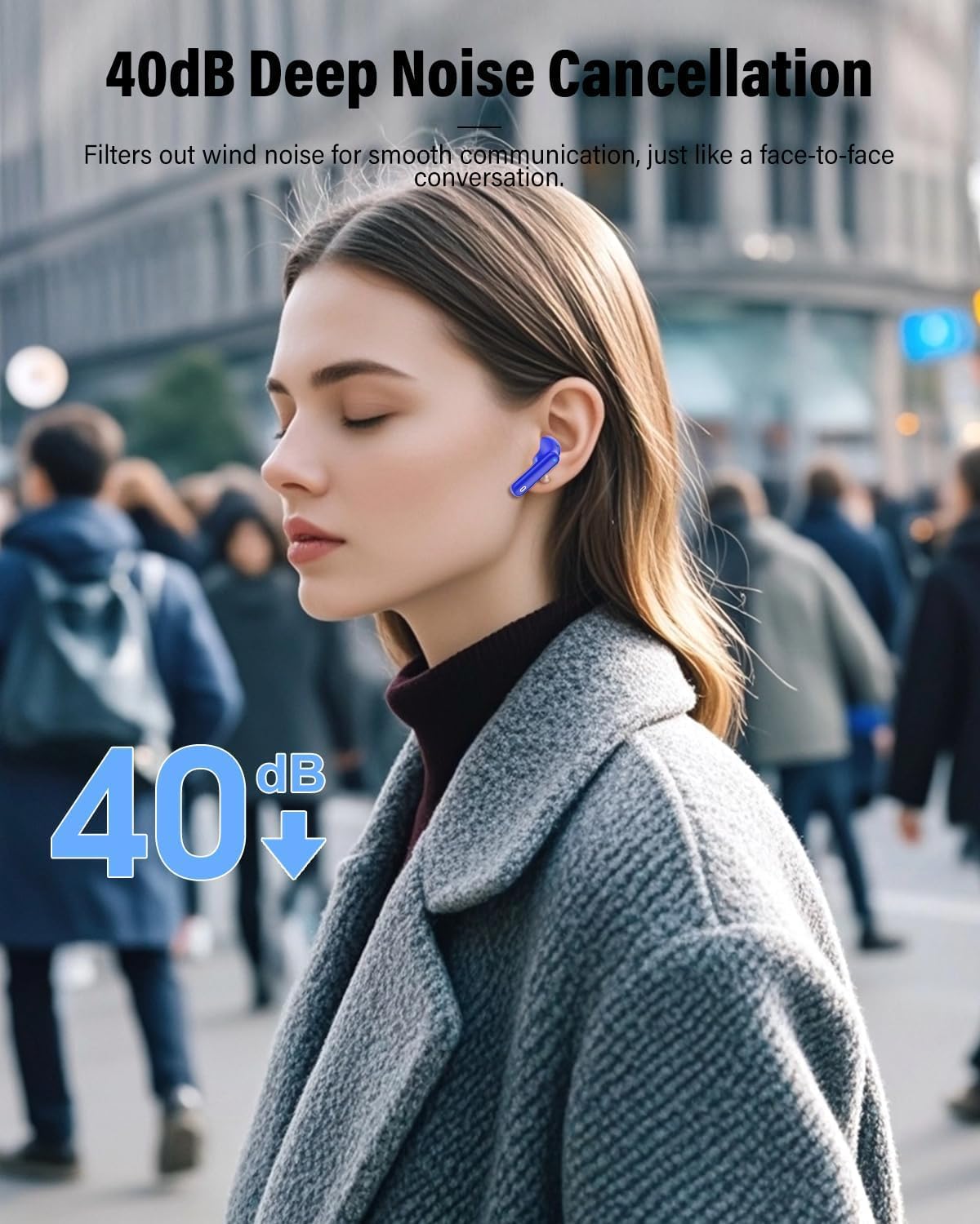 Detalle 2 de Btootos Wireless Earbuds (Bluetooth 5.4) with 4-Mic ENC, Noise Cancelling Bass & LED Display, Blue