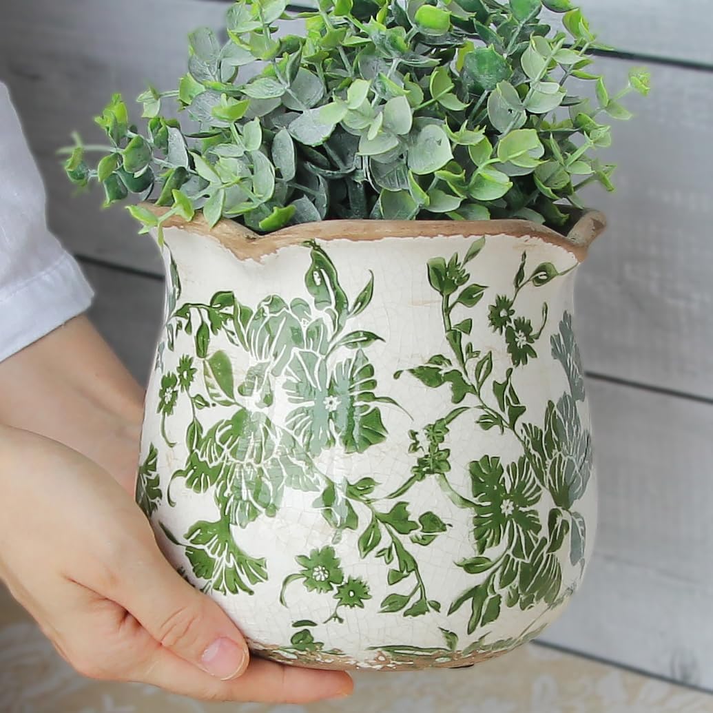 Thumbnail 4 de Xiaan Jiaju Tuscan Ceramic Planter, Green 6.11-inch Vase with Drainage