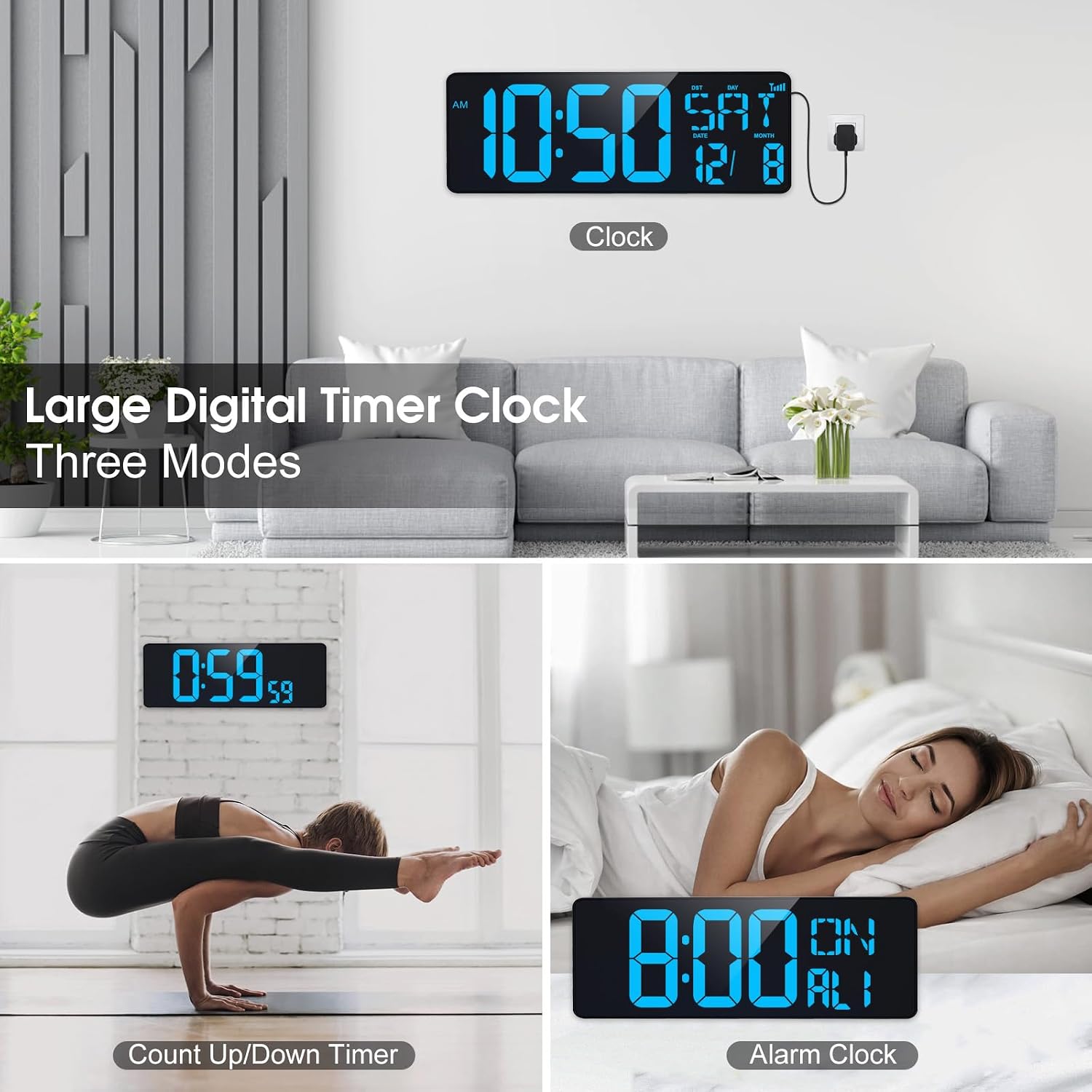 Thumbnail 6 de XREXS 17 Inch Digital Wall Clock with Bluetooth auto-sync, auto-dimming and time/date/temperature display