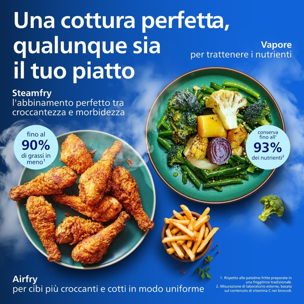 Detalle de Philips Airfryer Serie 5000 con Maxi Capacità e SteamFry – Steam e Frittura ad Aria, 28 Programmi, Doppio Cestello 3L+6L