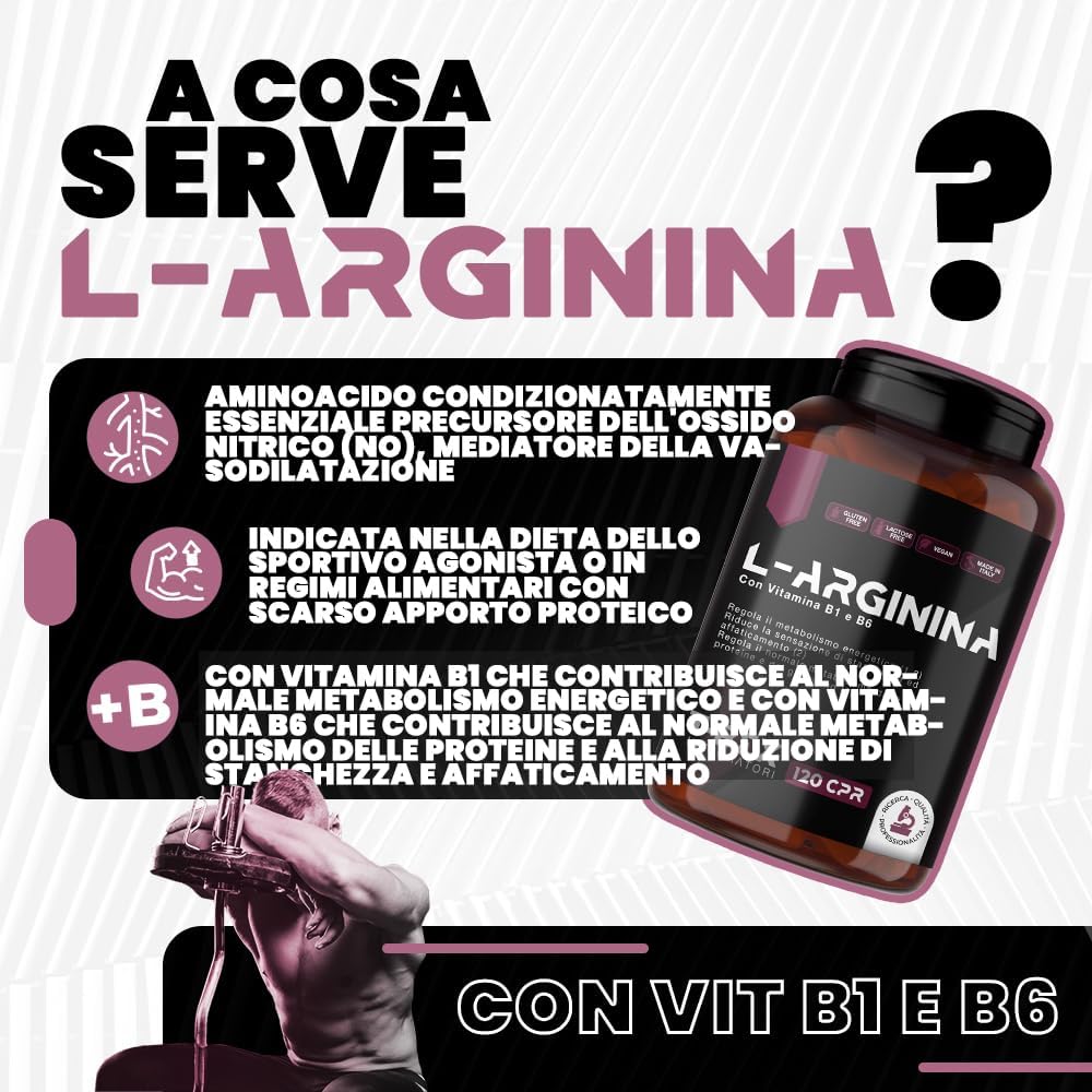 Thumbnail 1 de T-Rex Integratori L-Arginina 1000 mg con Vitamina B1 e B6 – 120 compresse HCL, Vegan, Made in Italy