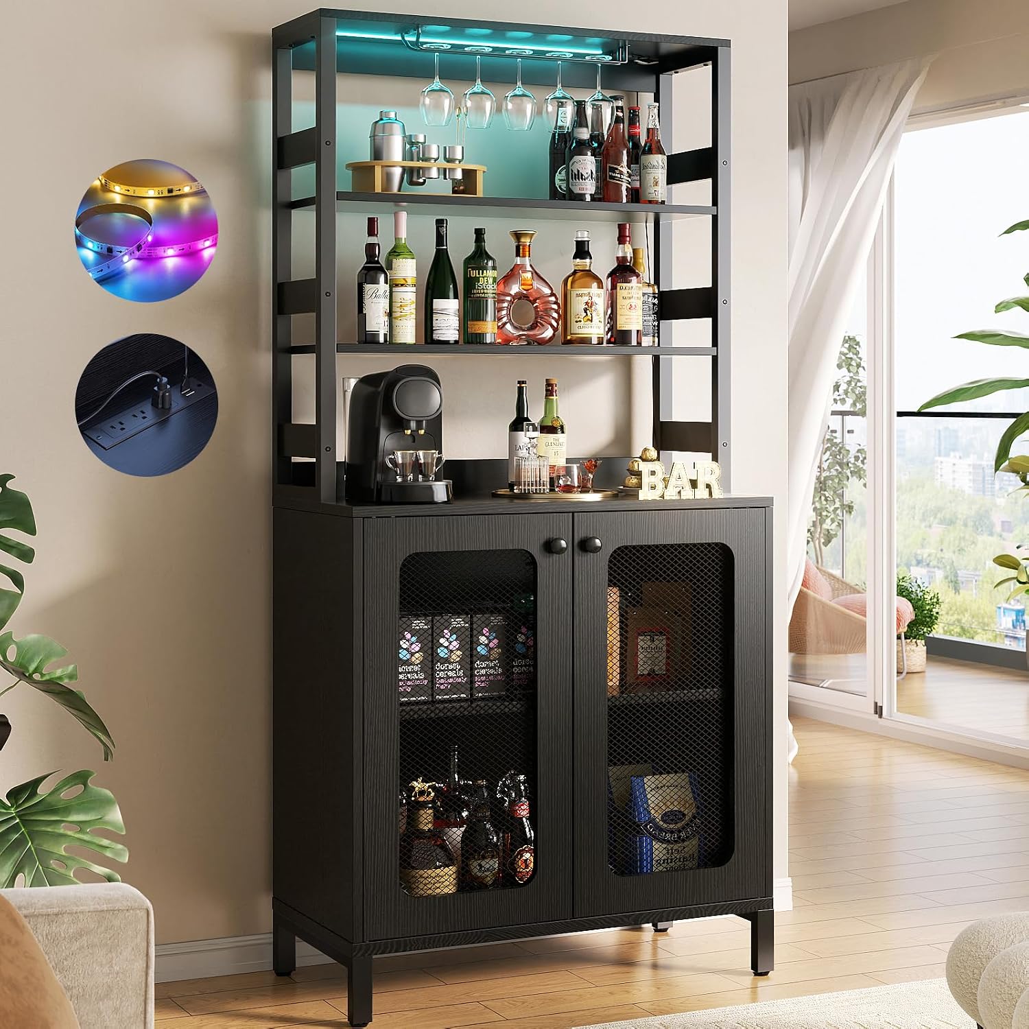 Detalle de Aheaplus Bar Cabinet 67-Inch