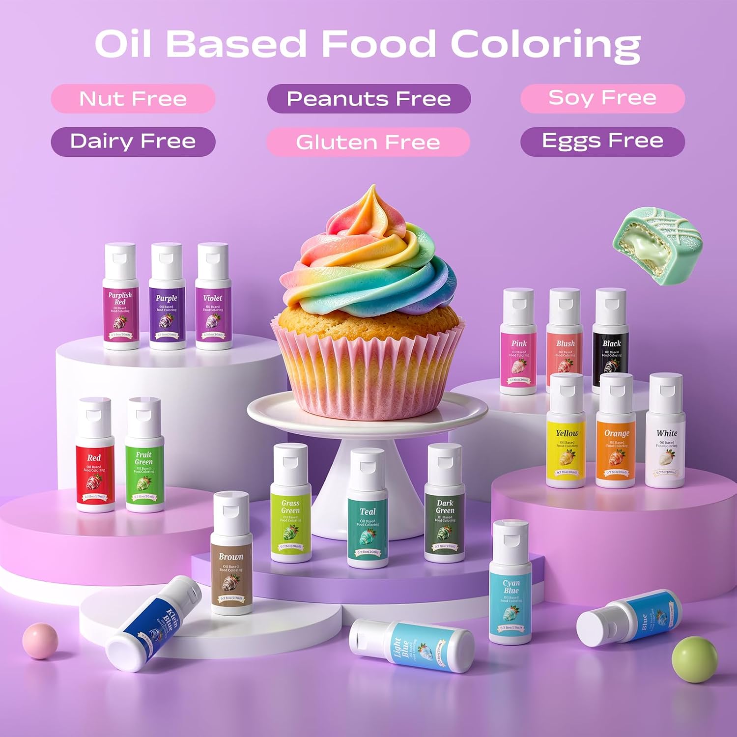 Detalle 2 de Oil-Based Food Coloring for Chocolate, 20 Colors, 0.7 fl oz Bottles