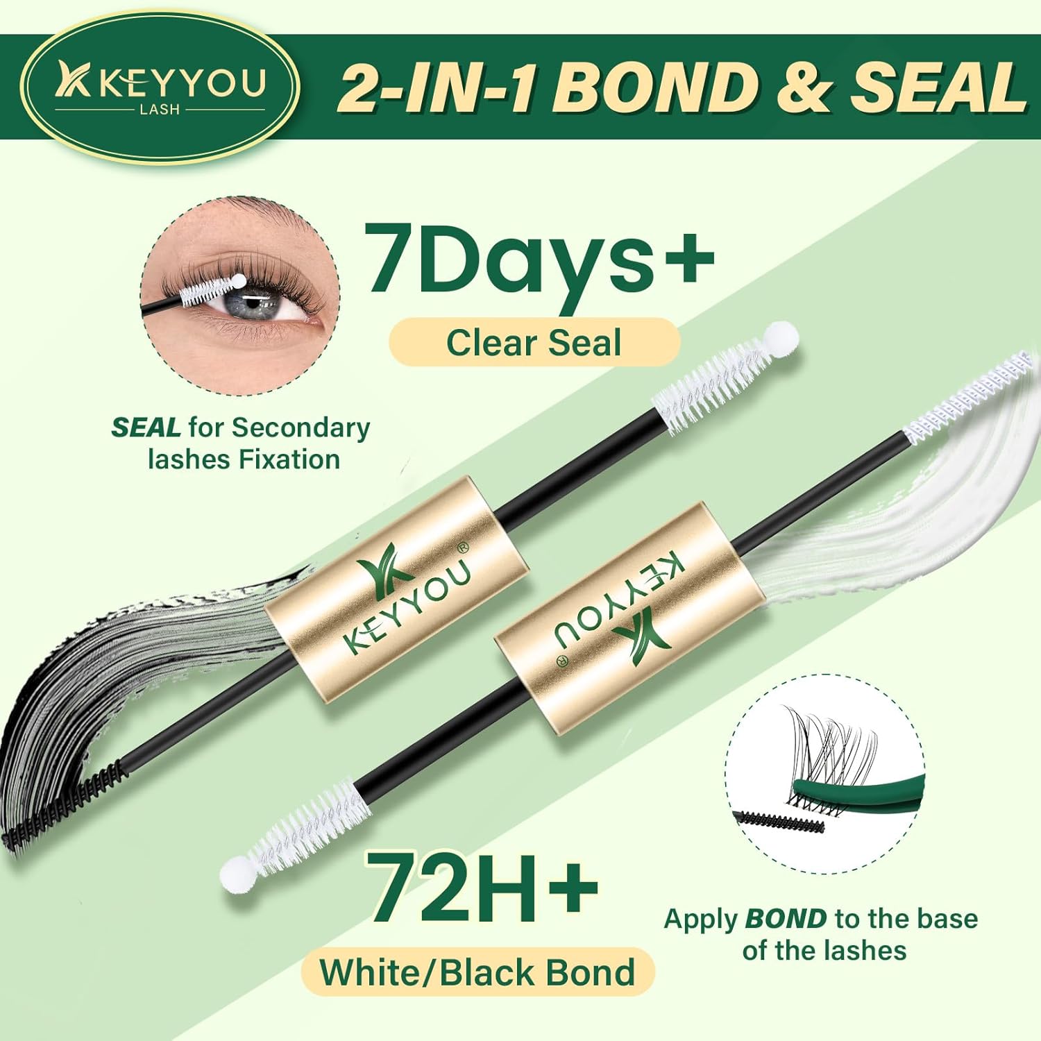 Detalle 2 de KEYYOU Lash Bond and Seal Waterproof 10ml – Dual-Ended Lash Adhesive for DIY Extensions (Black+White 2-Pack)