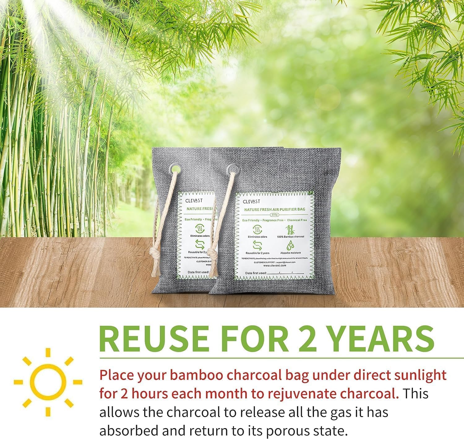 Detalle de Clevast 4 Sac de Purification d'Air Bambou Charbon – Déodorant et Déshumidifiant