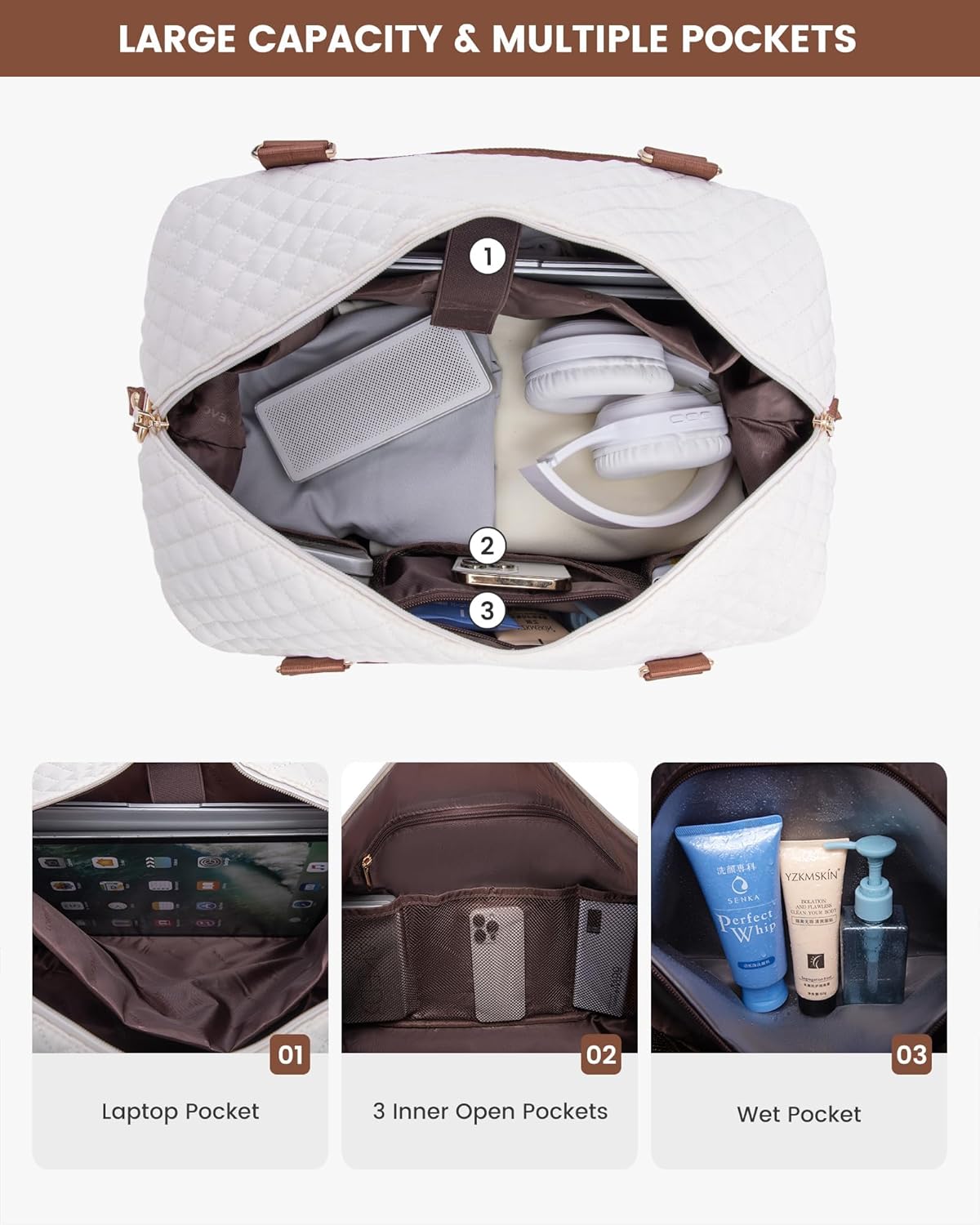 Detalle de LOVEVOOK Travel Bag for Women: Large Carry-On Duffel with Shoe Compartment and Wash Bag