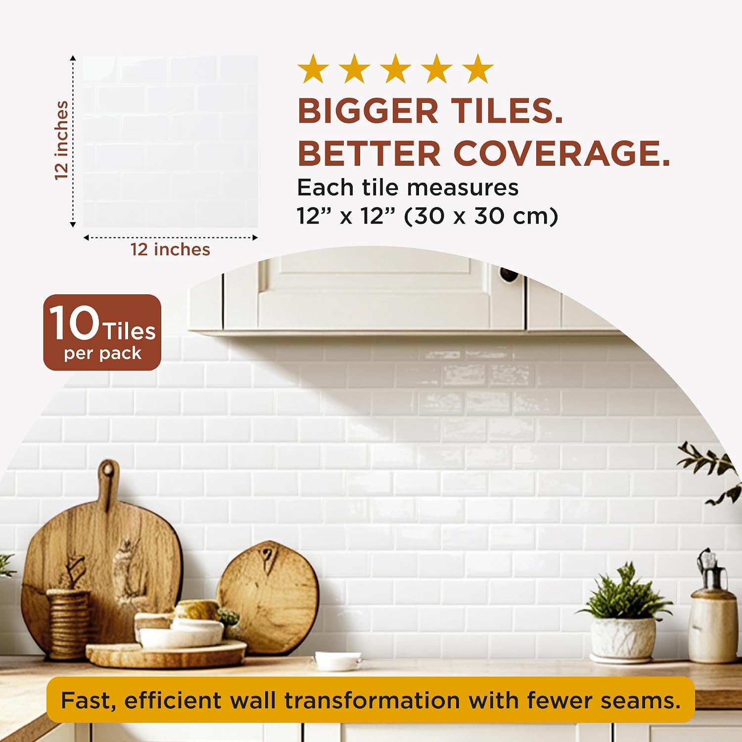 Detalle de TradeDownCo Peel & Stick Wall Tiles (10 Sheets) – Premium Self-Adhesive 12" x 12" Tiles in Cloud White
