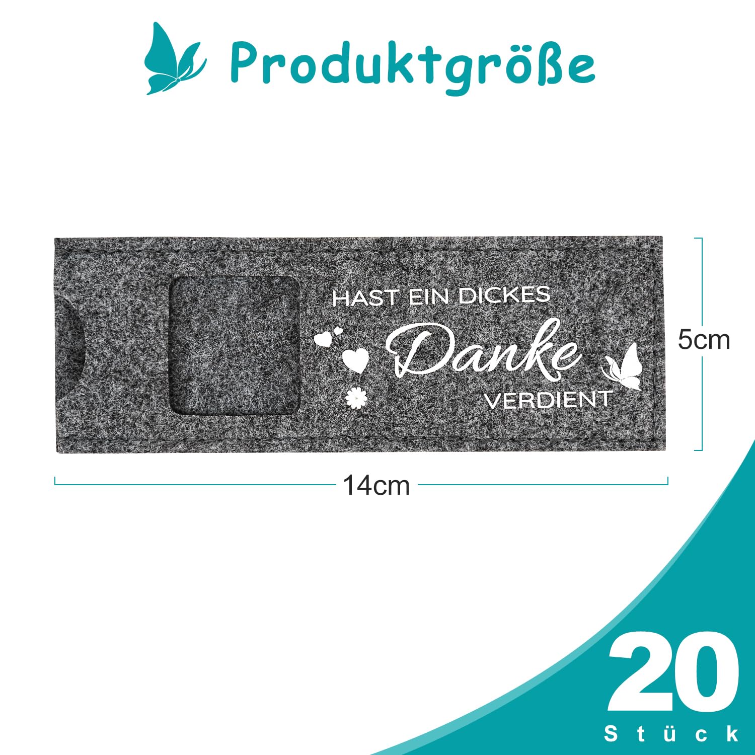 Thumbnail 1 de 20 Filz-Hüllen für Duplo-Schokolade mit Dankesbotschaft und Herzdesign – Geschenkverpackung für kleine Aufmerksamkeiten
