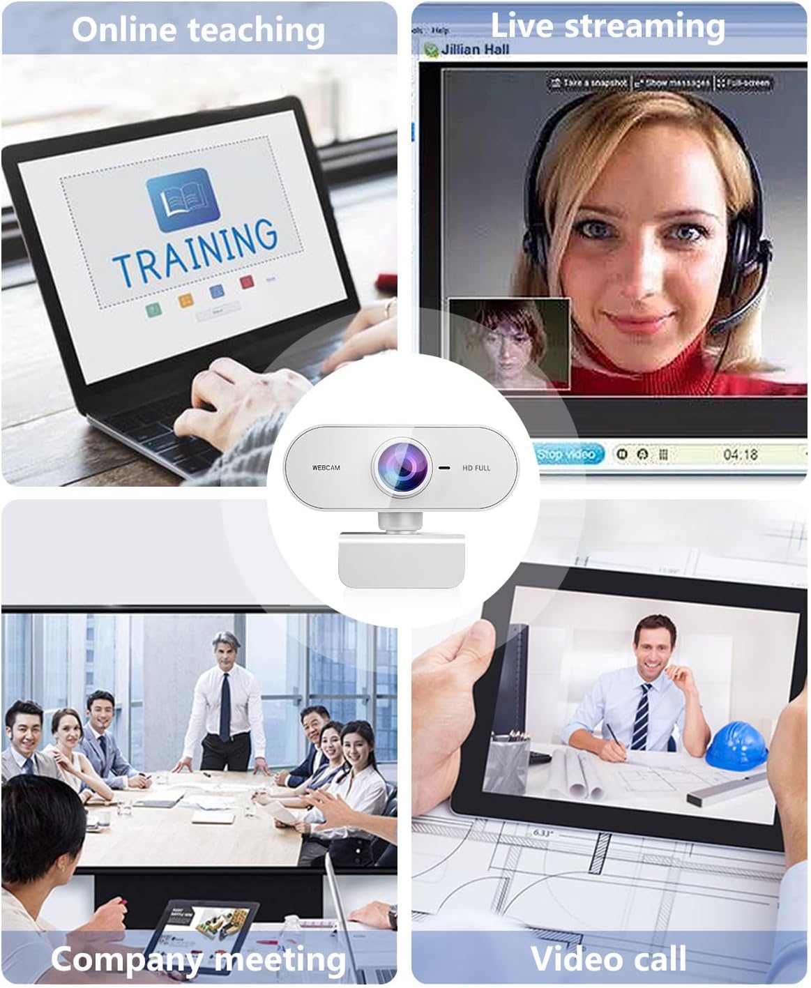 Thumbnail 6 de Kouric 1080p Webcam with Microphone for PC and Mac – USB-C Plug & Play, 180° Tilt, 360° Rotating Clip, White