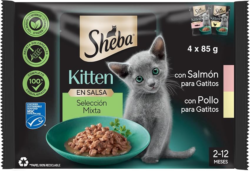 Detalle de Sheba Kitten Pouch comida húmeda 12 x 85 g 🐱