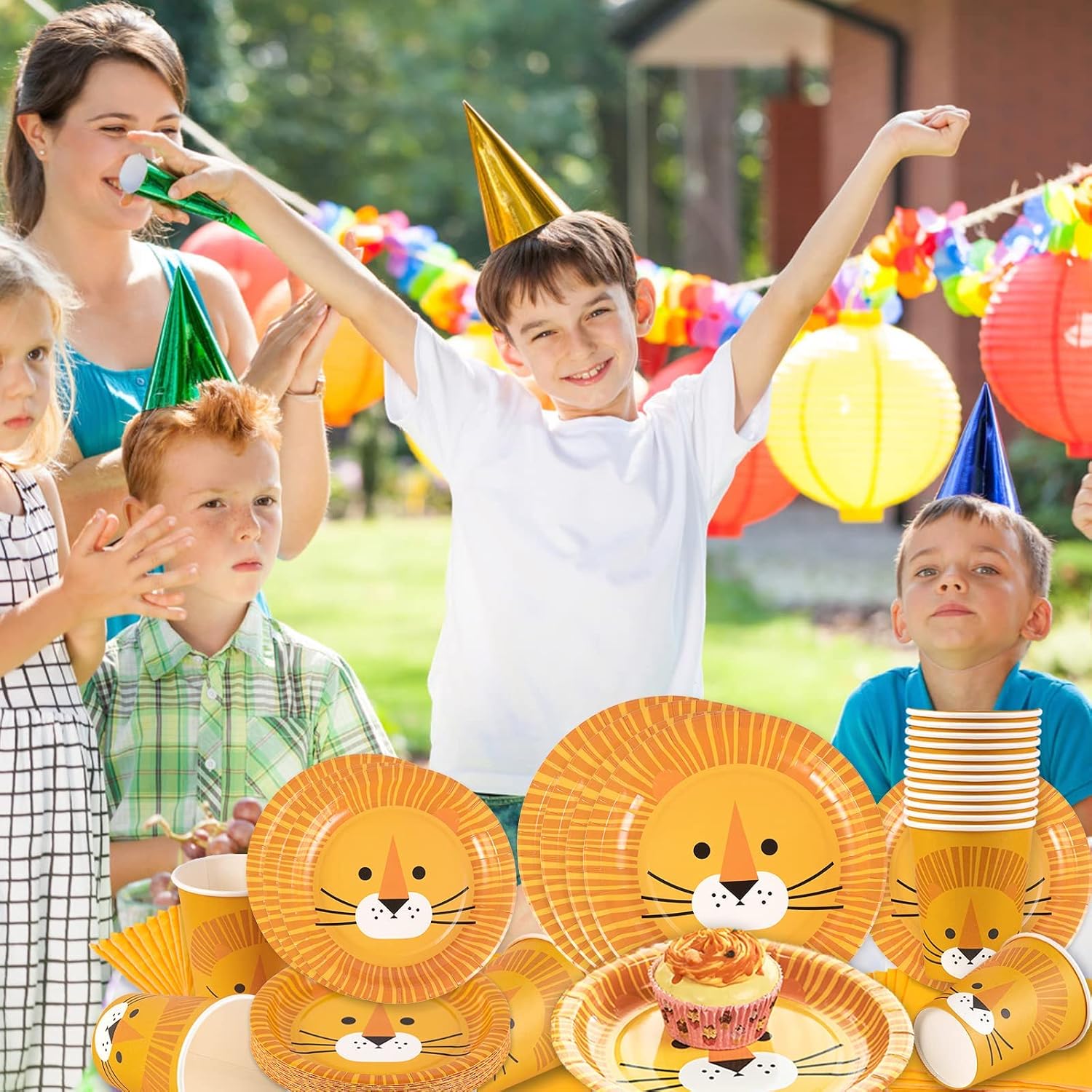 Thumbnail 2 de SUNBEAUTY Safari Geburtstagsdeko: 68-teiliges Lion-Edition Partygeschirr für Kindergeburtstage