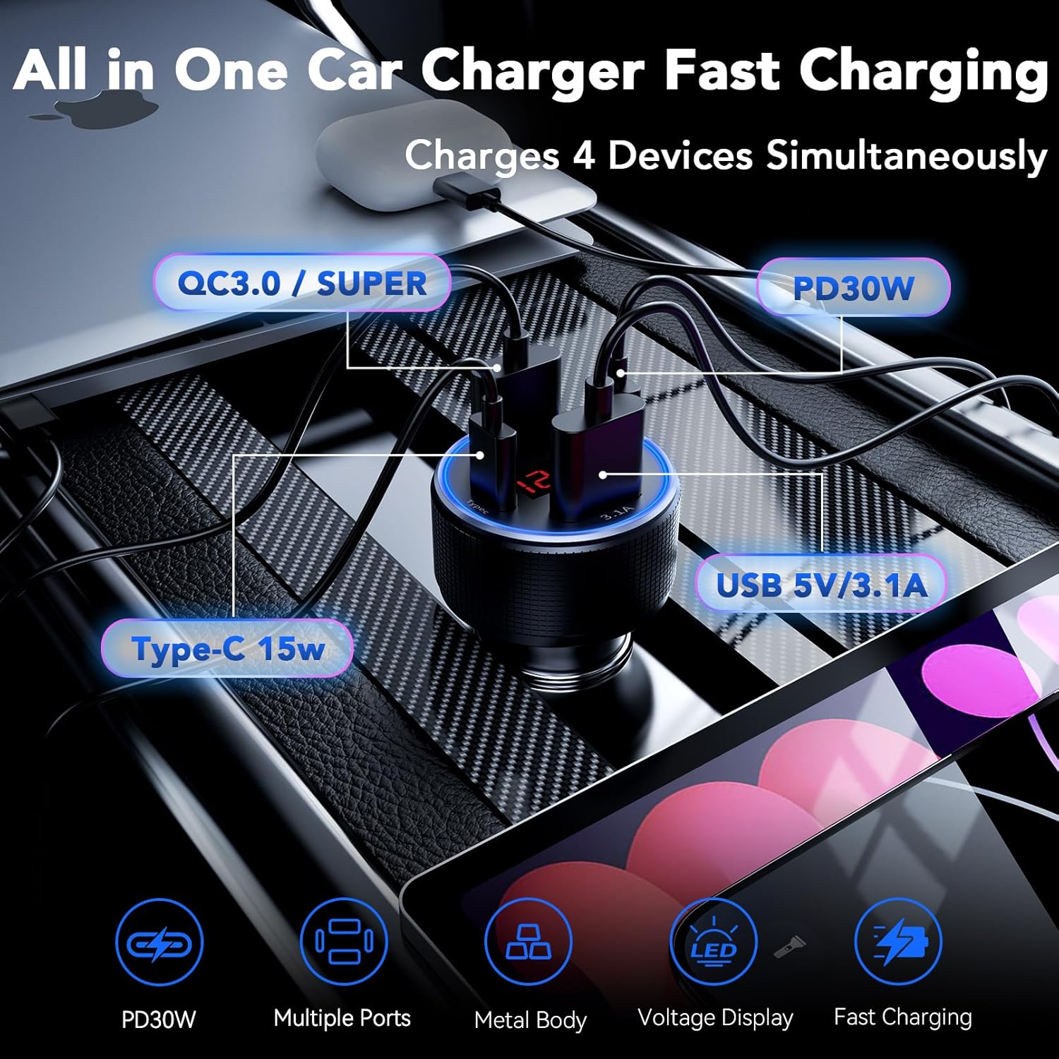 Detalle 2 de USB C Car Charger 78W