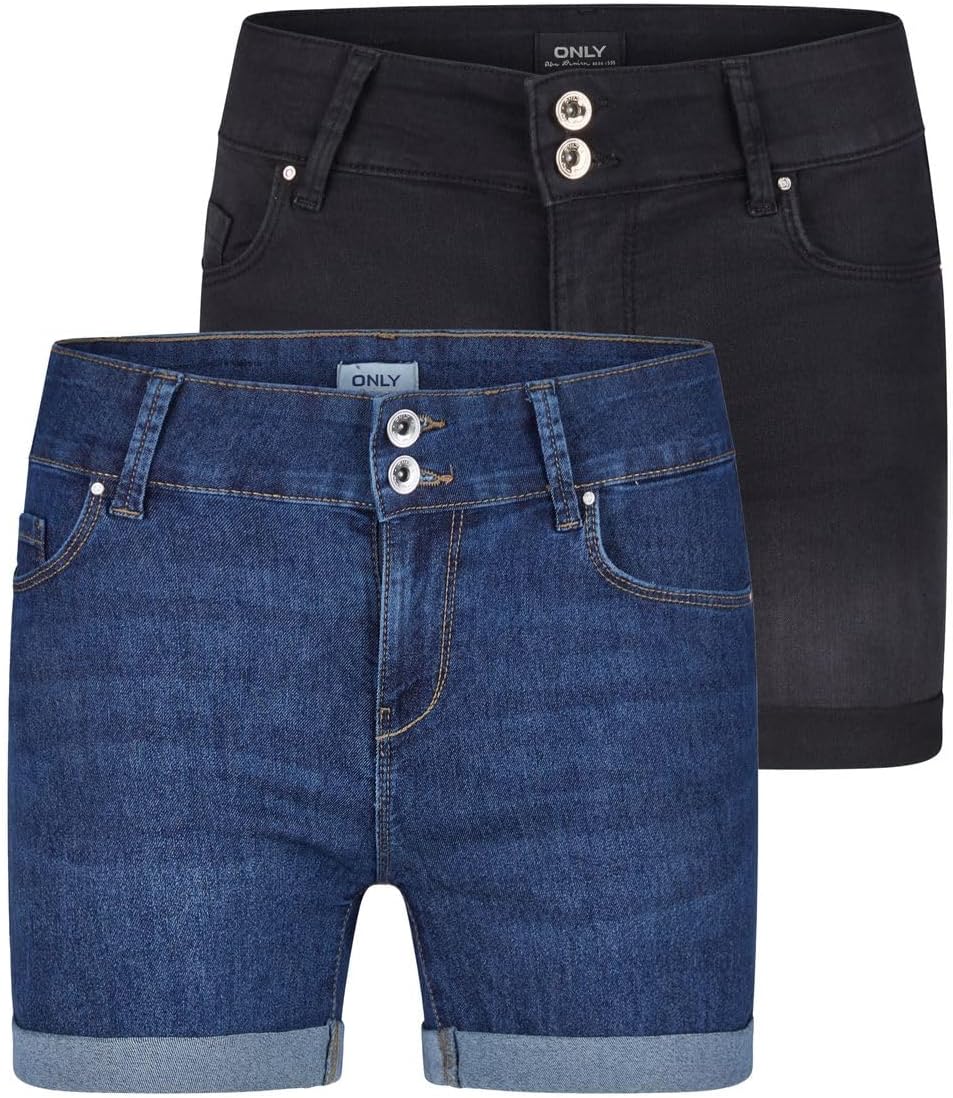 Detalle de ONLY Jeans Shorts Damen Stretch Skinny Mid Waist im 2er-Pack