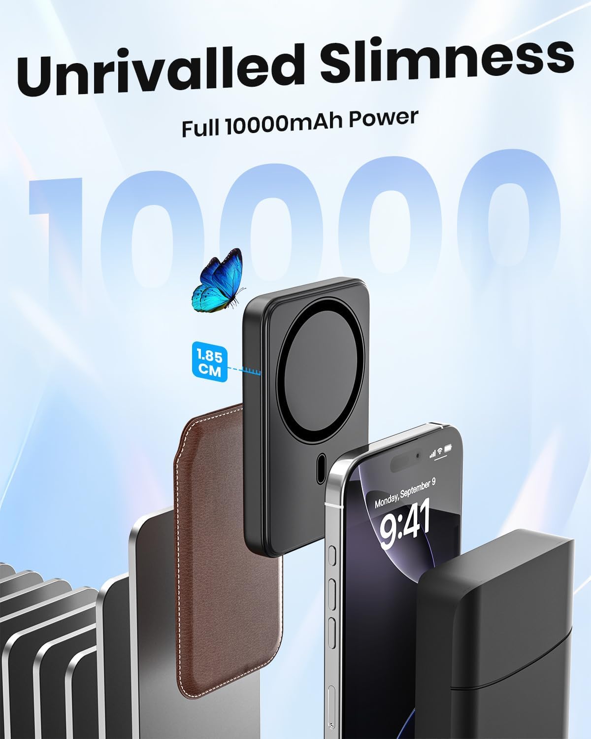 Detalle de Riapow Magnetic Portable Charger 10000mAh: Ultra Slim 20W PD Power Bank with Magnetic Back and LED Display