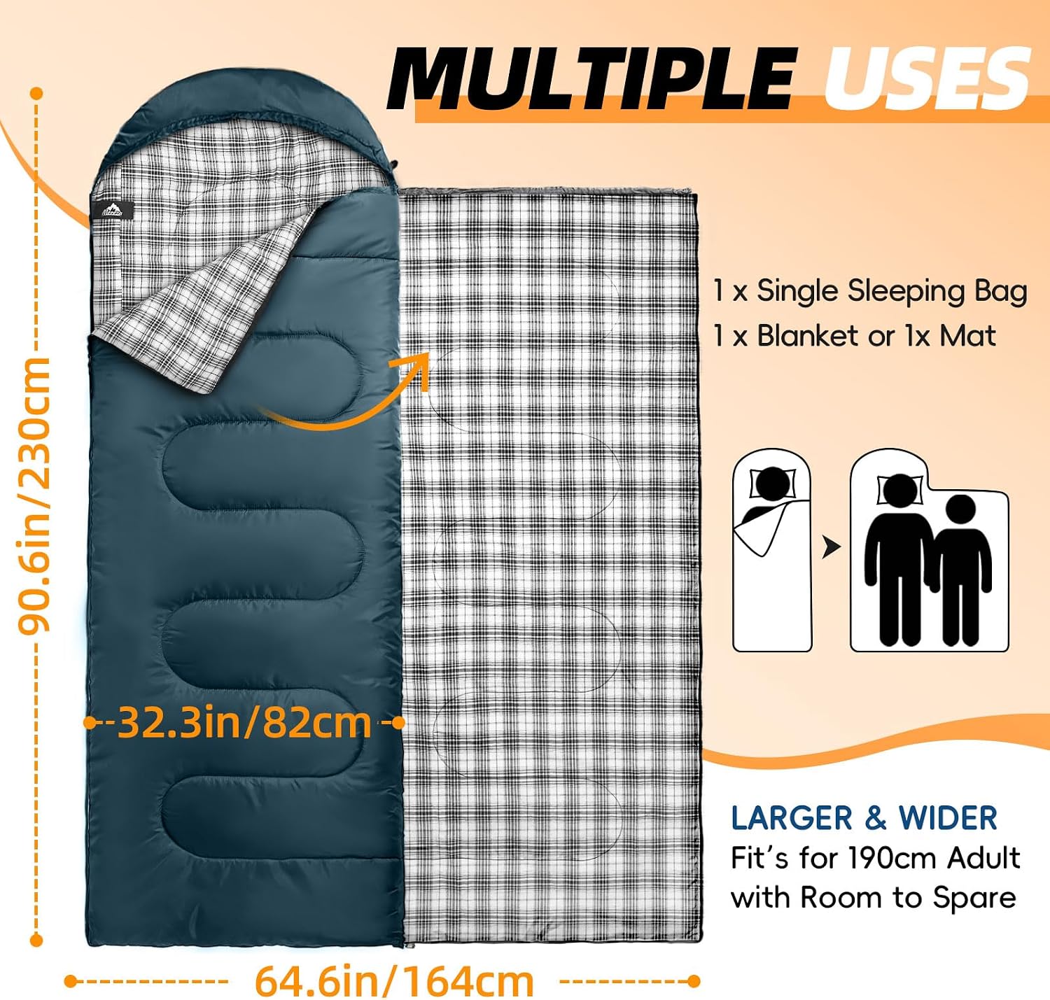 Detalle 2 de MEREZA Sleeping Bags XL for Men & Women: Large Wide, 3-4 Season Camping Bag with Compression Sack