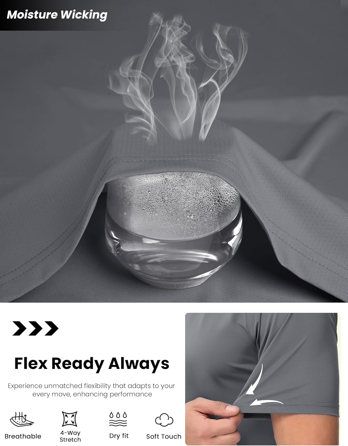 Thumbnail 3 de MAGCOMSEN Men’s Quick Dry Gym Shirts Mesh Short Sleeve Athletic Tops (moisture wicking)