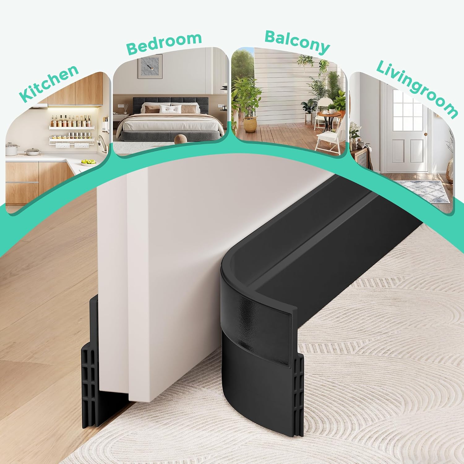 Thumbnail 5 de Hojoy 2-Pack Under Door Draft Stopper (Adjustable, Black) with Strong Adhesive Weather Stripping Tape