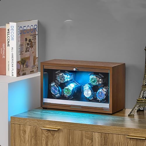 Thumbnail 7 de ANWBROAD Uhrenbeweger für 6 Uhren – leiser Spinner mit LED-Beleuchtung aus Walnussholz