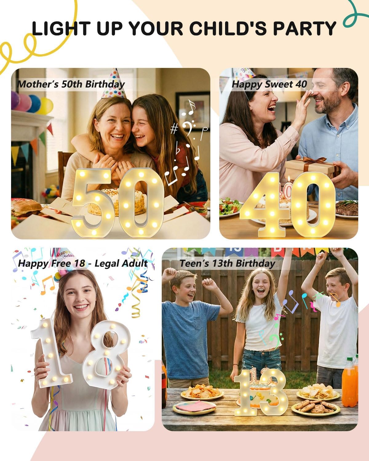 Thumbnail 2 de HEYCOLOR Light up Numbers with Music for Birthday Party – 8.86 Inch Remote-Controlled Marquee Numbers